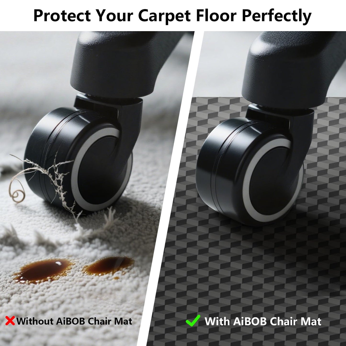 AiBOB Office Chair Mat for Carpet, 48"x36"Gaming Computer Desk Mat for Low Pile Carpet, Heavy Duty Floor Protector Mat for Rolling Chair