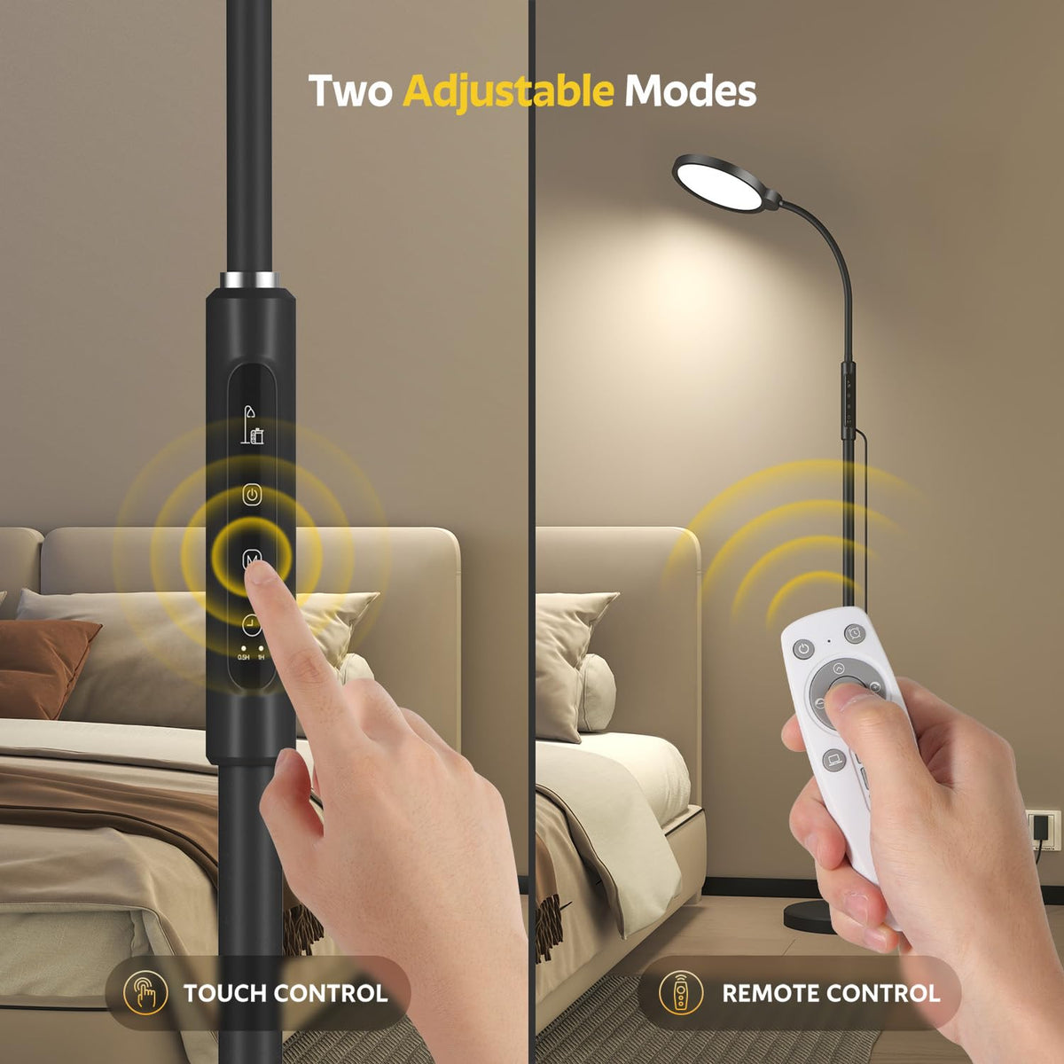 Morfone Light Therapy Lamp, 11000 Lux UV-Free Floor Sun Light Lamp with Touch Remote Control, 5 Color Temperatures 10 Brightness Levels Lights for Living Room Bedroom Office (Black)