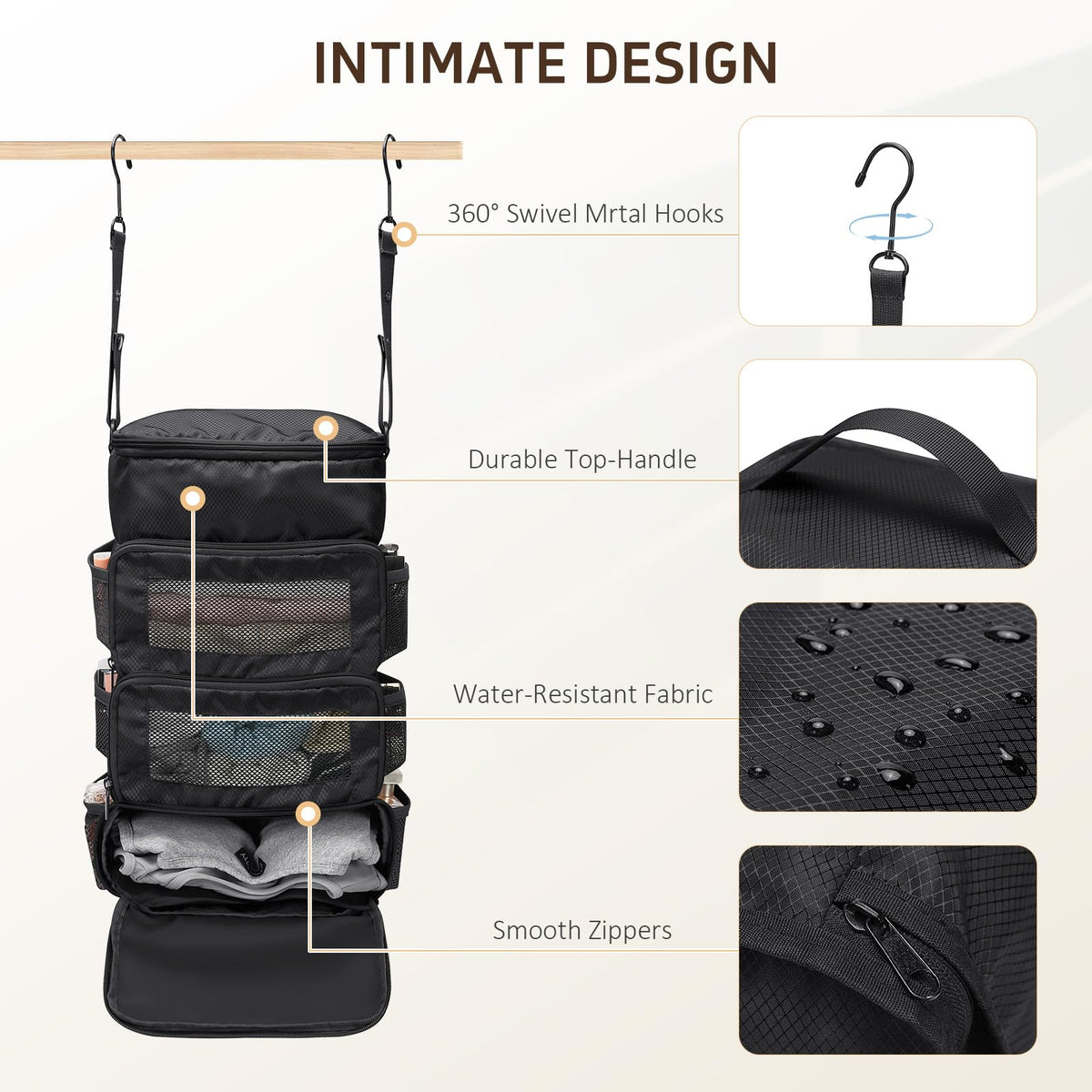 GOLF QUALITY Multi-layer storage bag Casual simple Luggage Packing Organizer with Hook,Clothing Underwear Bag,Carry On Closet,Classic black