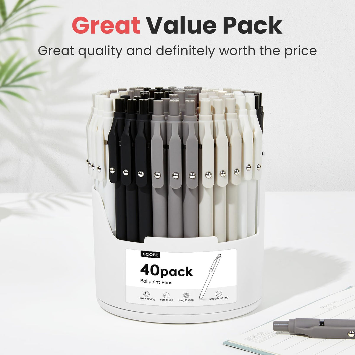 Sooez 40 Pack Bulk Pens Ballpoint, Black Ink Pens for Smooth Writing, Quick Dry Ball Point Pens Black, Medium Point 1.0mm Fidget Pens for Journaling, Office Supplies for Nurse Server