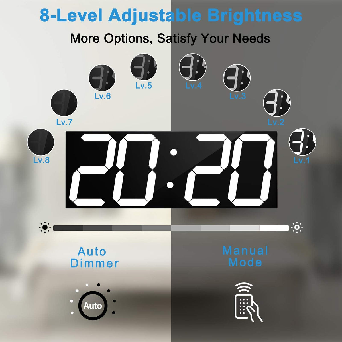 CHKOSDA LED Large Digital Wall Clock, Oversize Wall Clock with 6” Numbers, Remote Control Count up/Countdown Timer Clock, Auto Dimmer, Big Calendar and Thermometer(White)