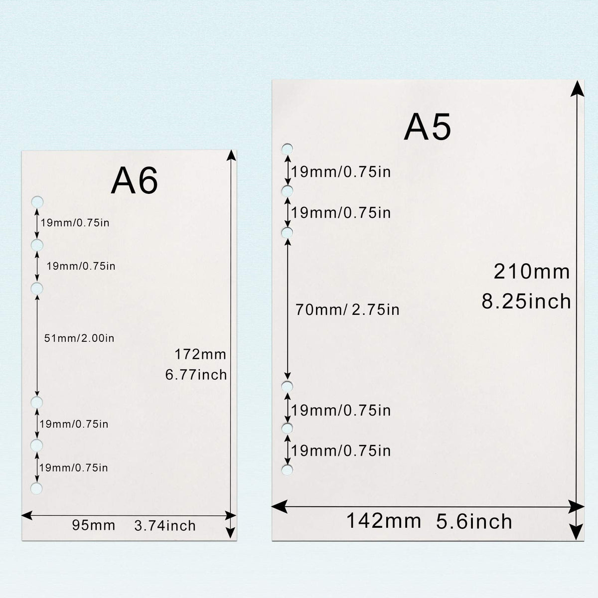 Toplive A5 Refill Paper, [3 Pack] 100GSM Thick 6 Hole Filler Inserts - 135 Sheets (270 Pages) for 6 Ring Binder Journal Notebook, Blank