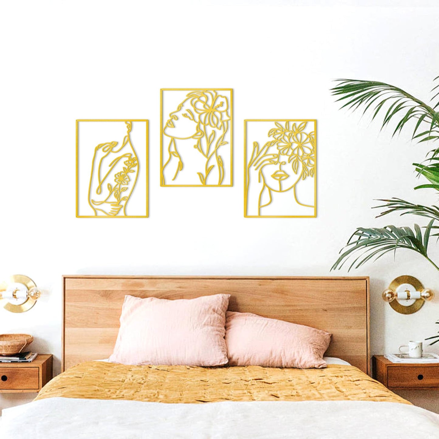 KOYILTD 3 Pcs Minimalist Gold Wall Decor Female Body Minimalist Line Wall Art Modern Aesthetic Home Decoration Abstract Wall Art for Home Living Room Bedroom Bathroom (Elegant, Gold, Large)