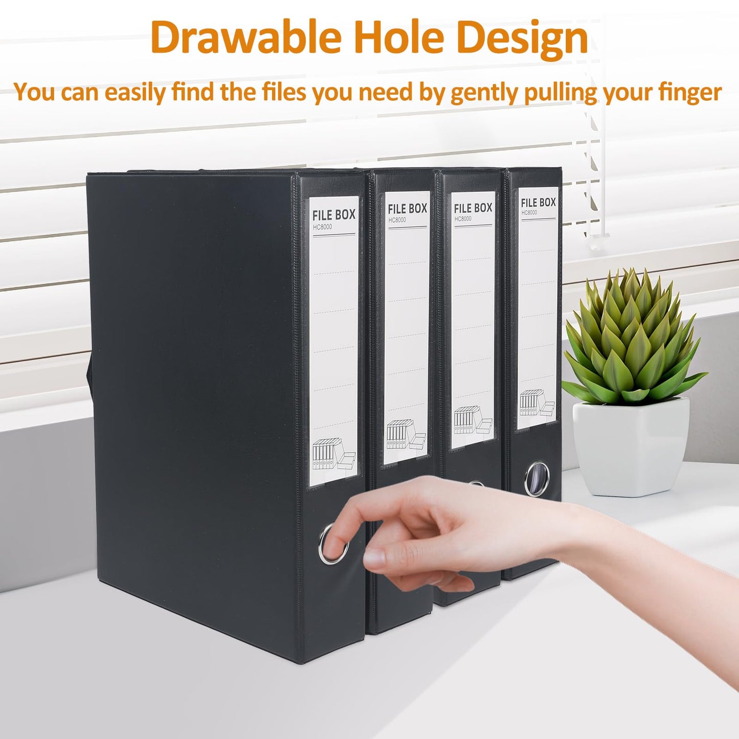 HUA JIE A4 Storage File Boxes Plastic Archives Cases, PVC File Folder Organizer Document Storage Filing Box for office,32.5×6.5×24 cm, Black(Pack of 6)
