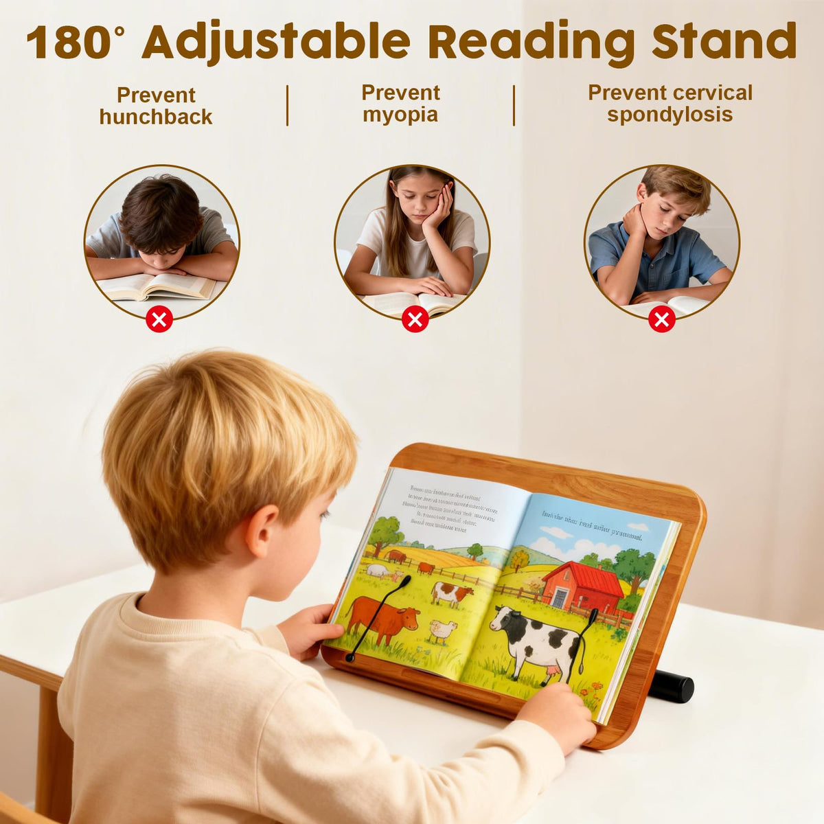 2 in 1 Dual-use Music Stand & Desktop Book Stand, Adjustable Height 16.5"-51", 100% Solid Wood Laptop Floor Stand Book Holder with Page Clips for Cookbooks, Sheet Music (Brown)