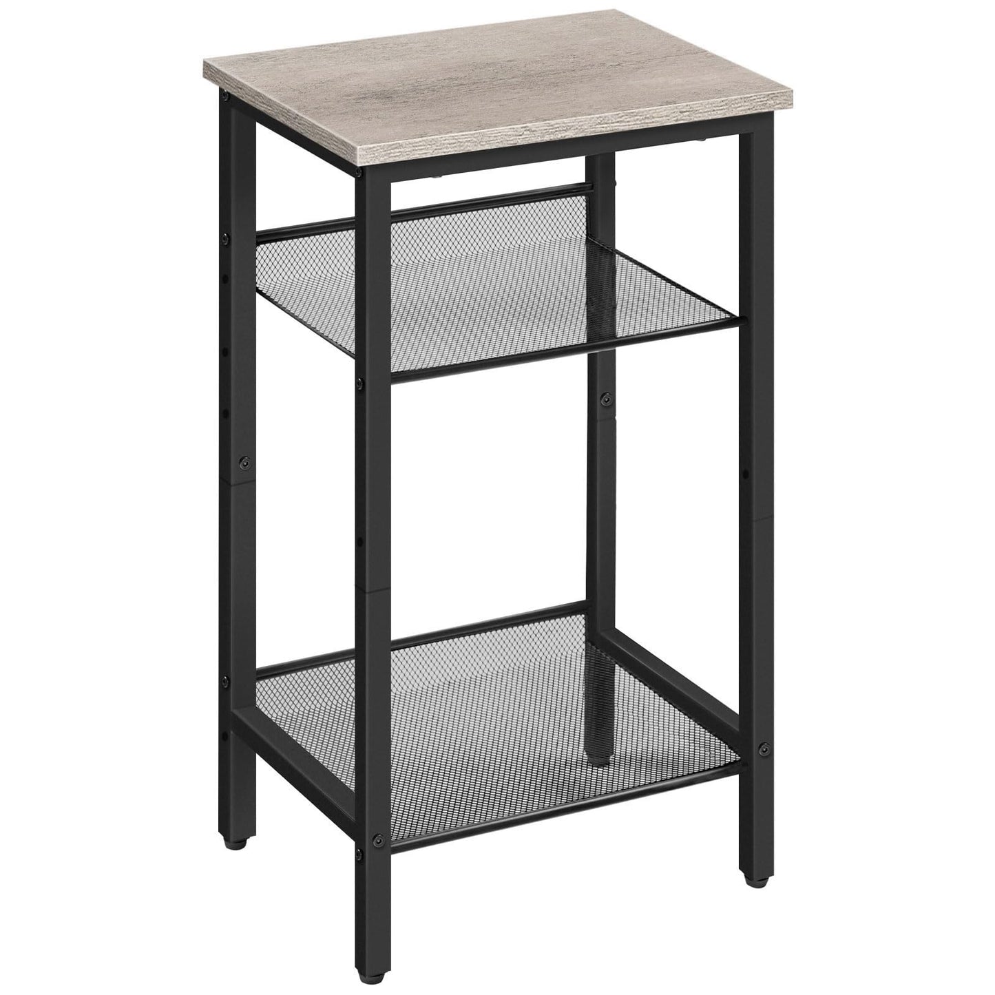 HOOBRO Tall Side Table, 3-Tier Telephone End Table with Adjustable Mesh Shelves, Small Entryway Table with Storage, Small Nightstand for Living Room, Bedroom, Hallway, Office, Greige BG01DH01G1