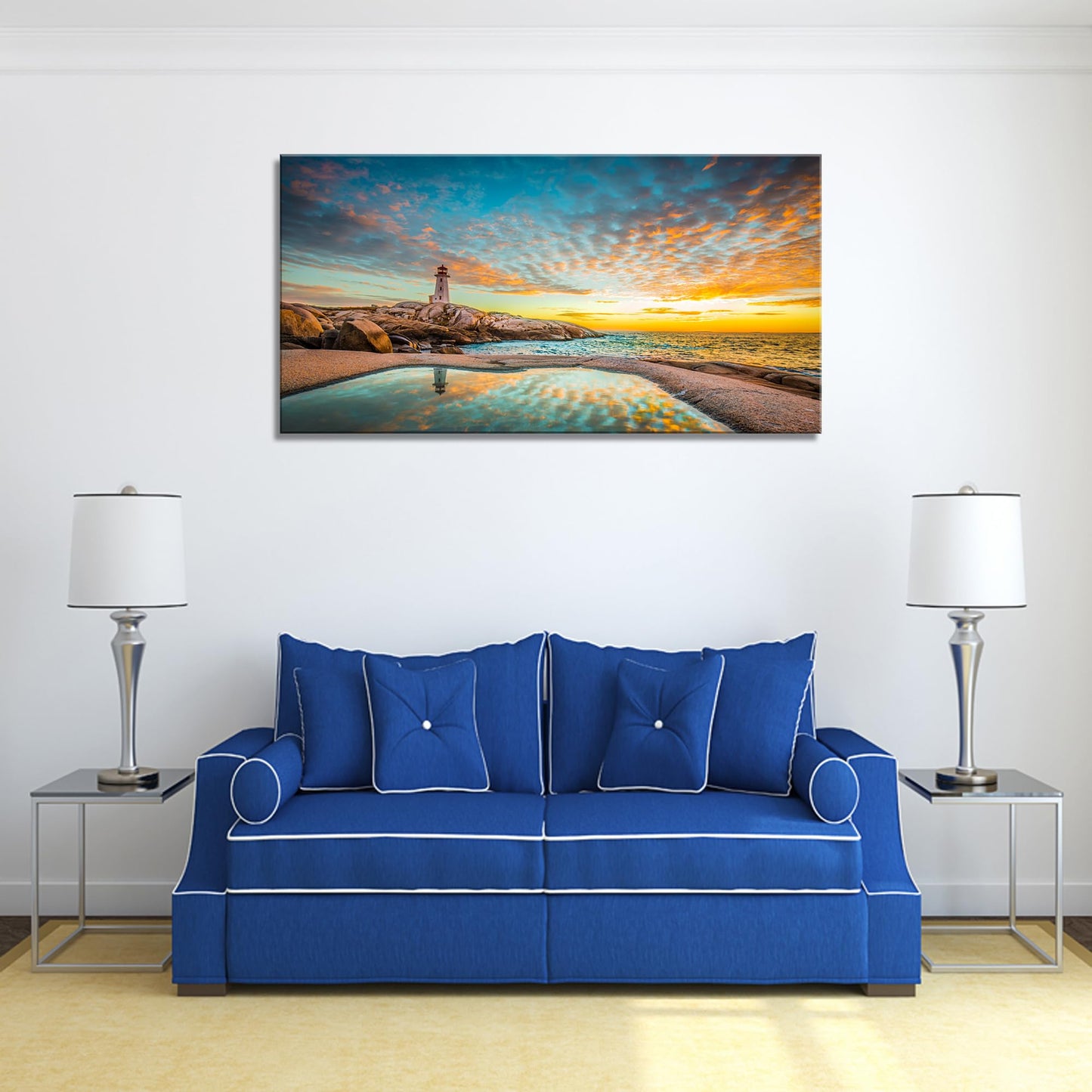 YYYYHPP YP1862 Canvas Prints Wall Art Peggy's Cove Lighthouse Sunset Ocean View Landscape Nature Pictures Stretched Canvas Wooden Framed for Living Room Bedroom and Office Wall Decor