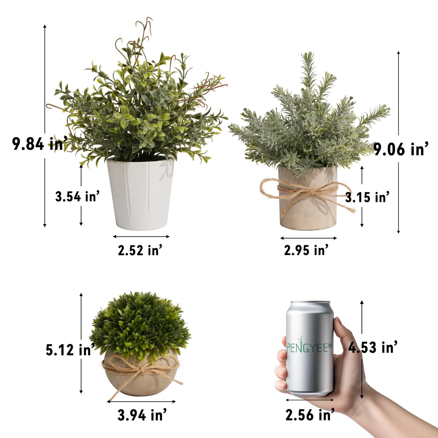 PENGYEE 4 Pack Small Fake Plants in White Pulp Pot for Home Decor, Artificial Plants Indoor, Small Faux Plants Indoor for Bathroom Bedroom Kitchen Office Farmhouse Room Shelf Decor