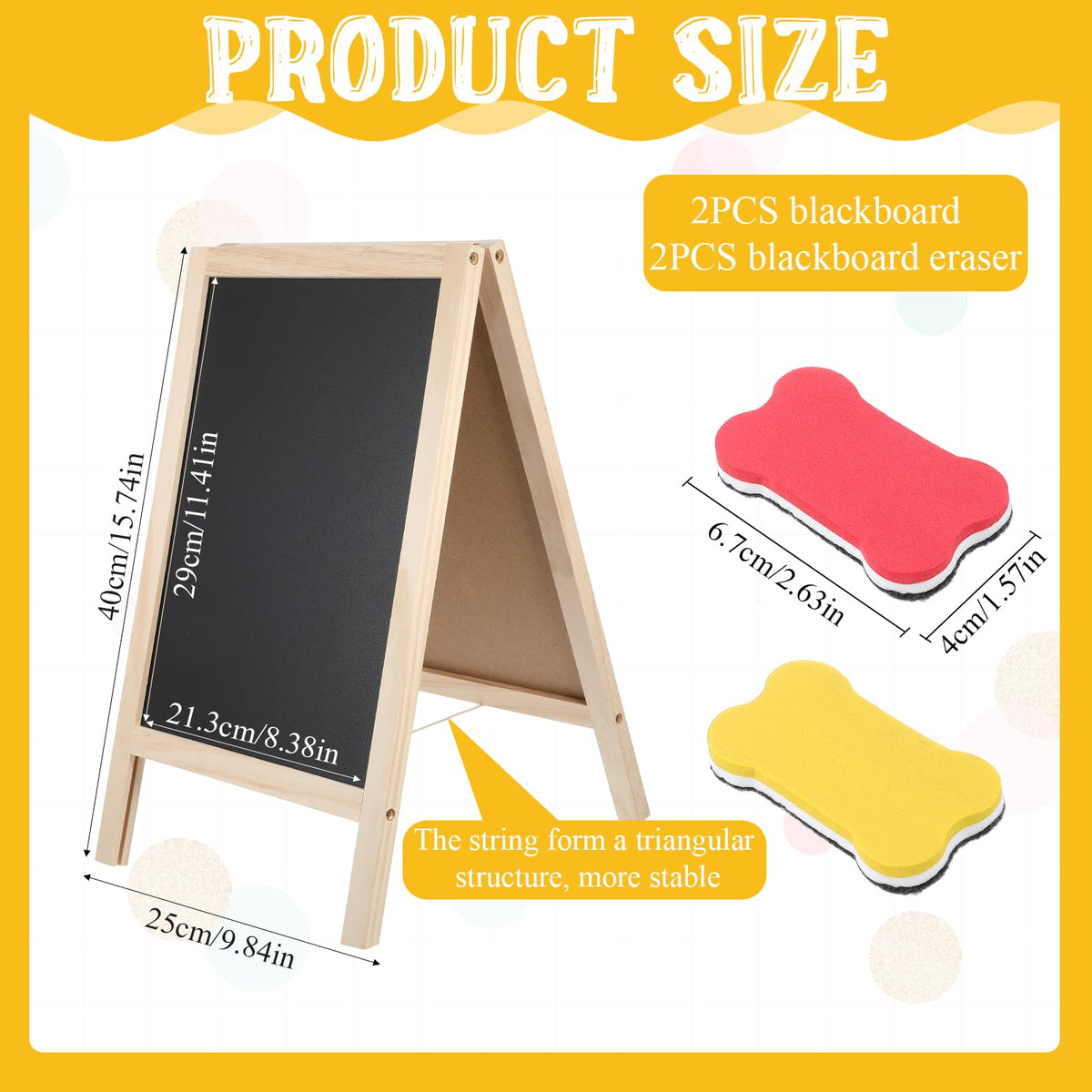 2 Pcs Chalkboard Easel, with 2 Erasers, 15.7x9.8 in Tabletop Stand Chalkboards, Double-Sided A Frame Chalkboard Sign, Tabletop Menu Wooden Board, for Menu, Kitchen, Restaurant, Bar, Wedding, Home Dec