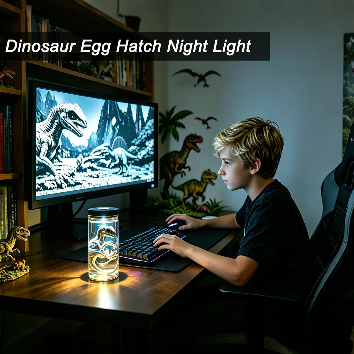 ARTOMIDE Dinosaur Table Lamp Night Light, Creative LED Ambient Lamp, Unique Collectible Figurine Ornament, Perfect Home Bedroom Office Decor & Gift for Dinosaur Lovers（Velociraptor）