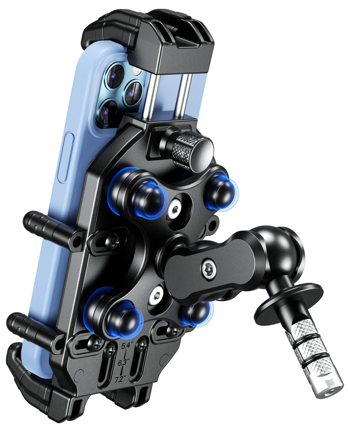 BRCOVAN Anti-Theft Motorcycle Fork Stem Phone Mount Holder with Vibration Dampener & High-Speed Secure Lock, Heavy Duty, Adjustable Size, Big Phone Friendly, Fit for 5.4-7.2'' Cellphone