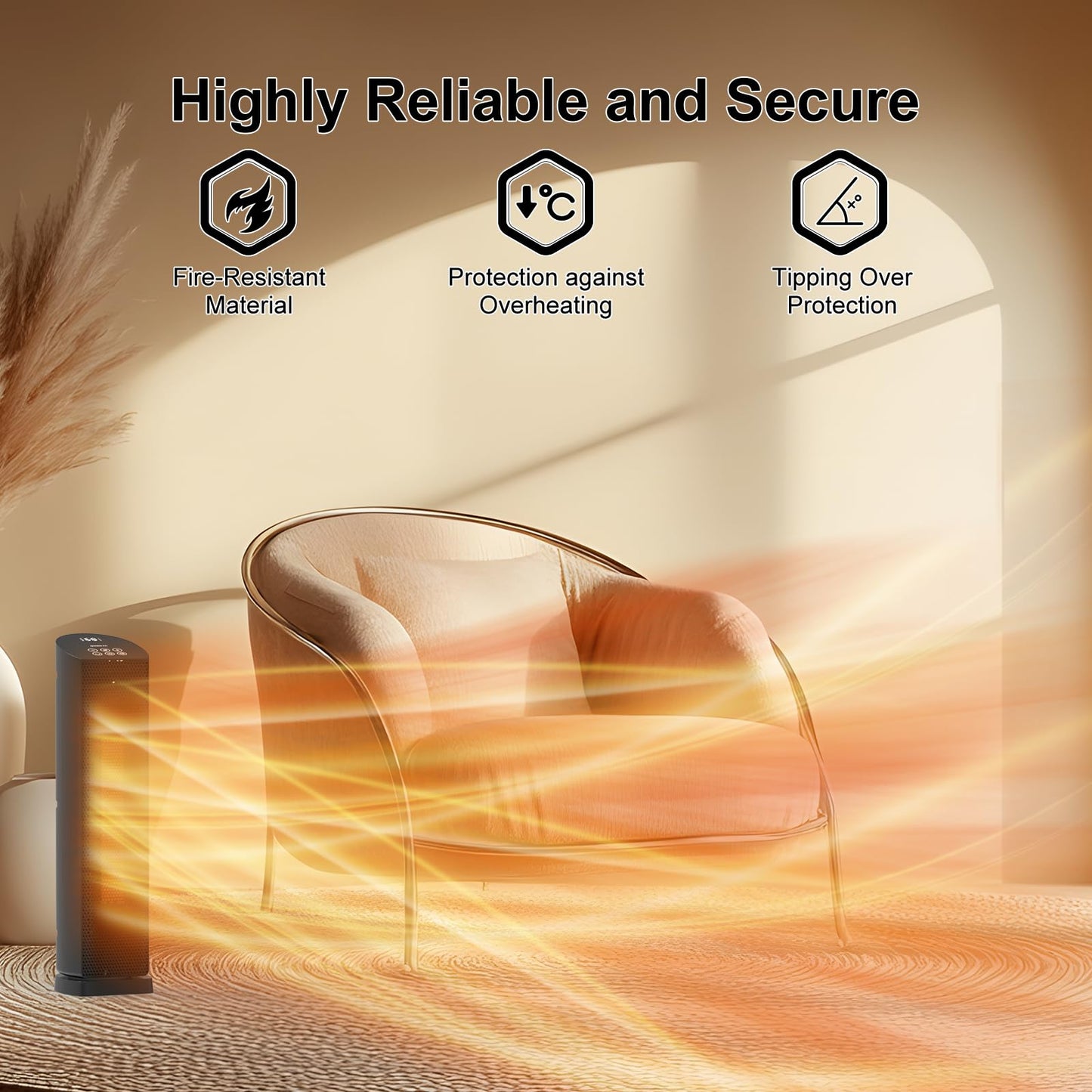 Space Heater for Indoor Use - 24 inches 1500W Ceramic Heater with Remote Control, 12 Hour Timer, Oscillation, LED Display, for Bedroom Office Indoor