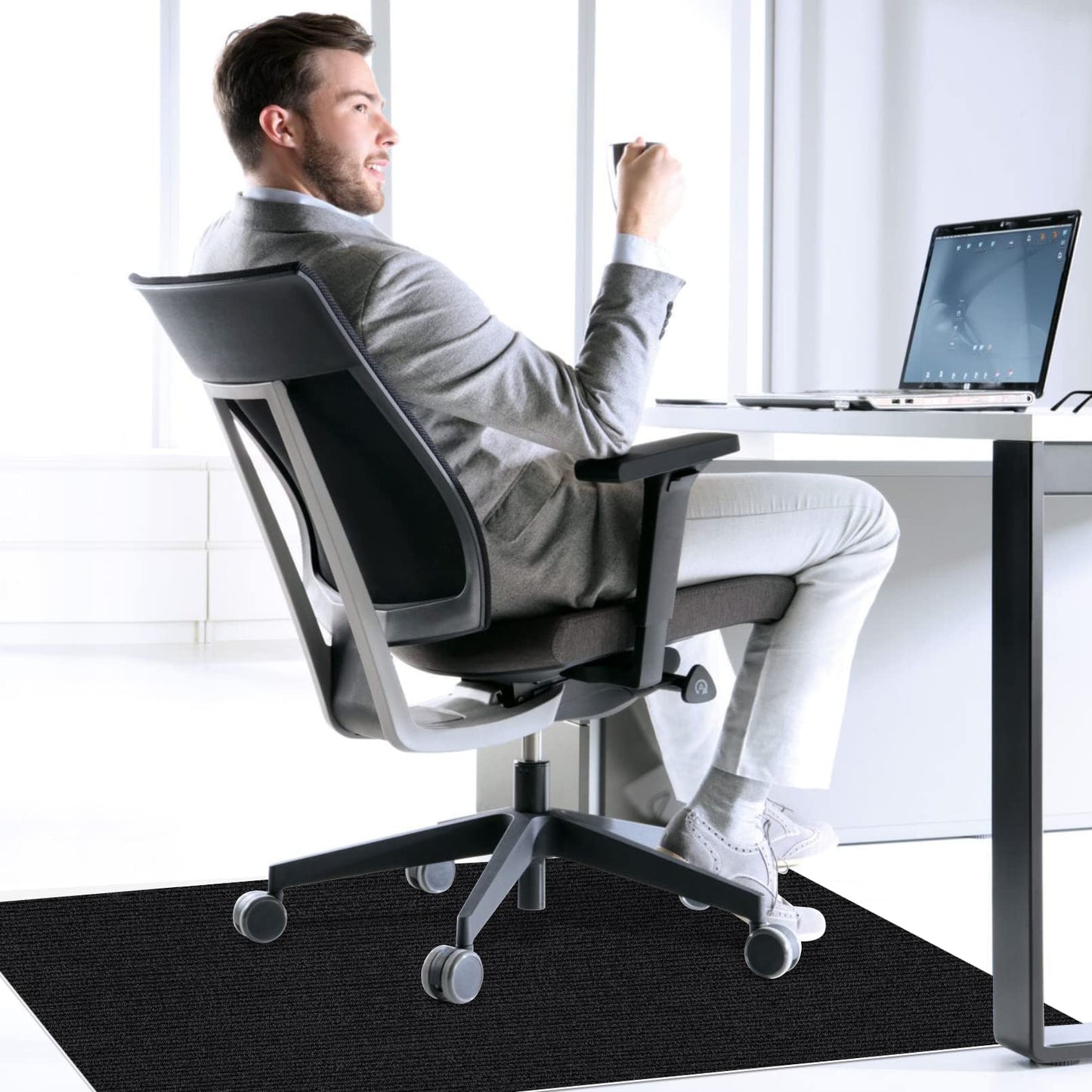Sycoodeal Office Chair Mat for Hardwood Floor,Office Computer Gaming Chair Mat for Tile Floor,Large Floor Protector Rug,Anti-Slip,Easy to Clean,Carbon-Black (48"x60")
