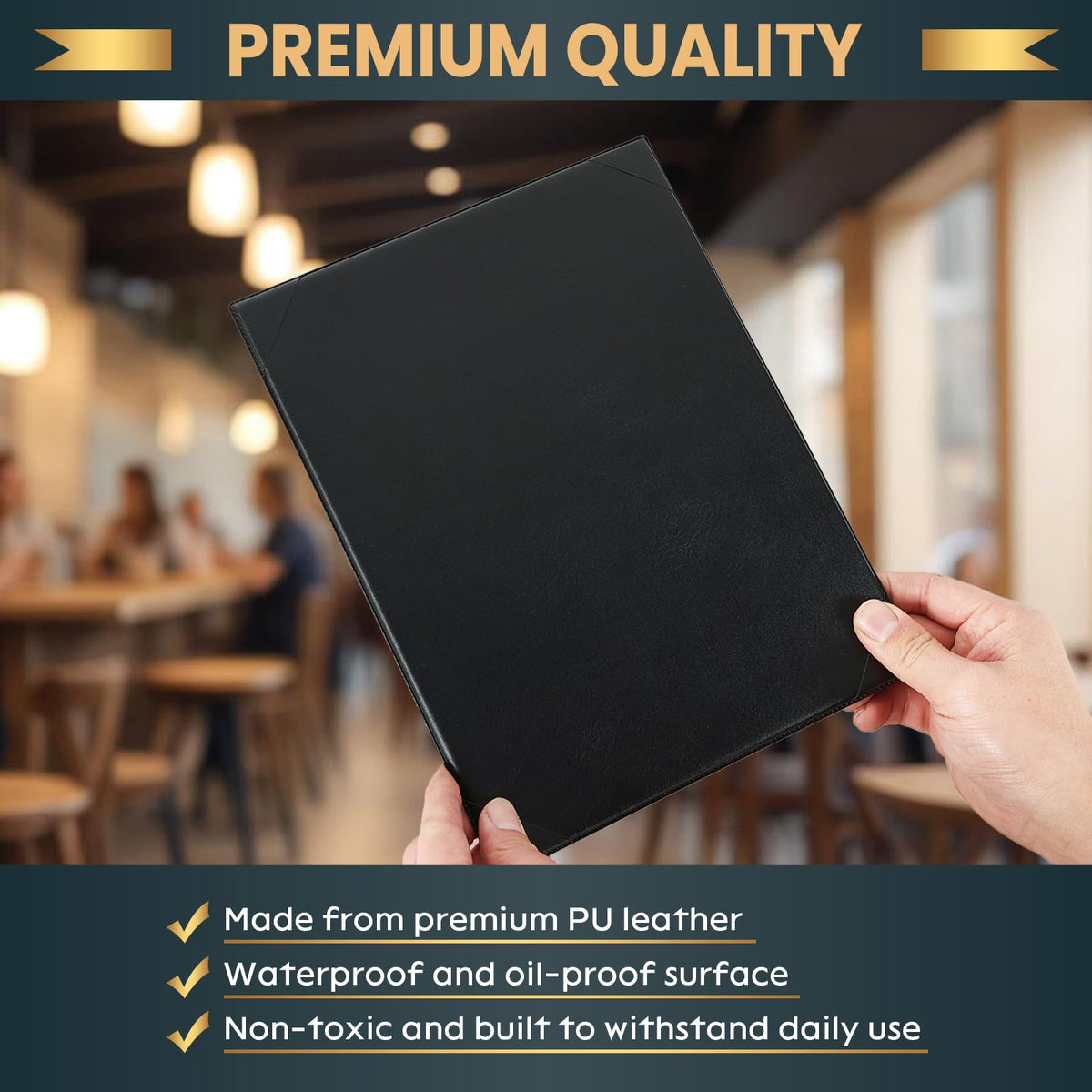 AMGSH 12 Pack 1 View 8.5" x 11" Menu Holder Menu Covers | Black Leather Menu Sleeves Book Style for Restaurant Coffee Bars Wine List Fit for Letter Size 8.5" x 11" Certificate Holer Diploma Holder