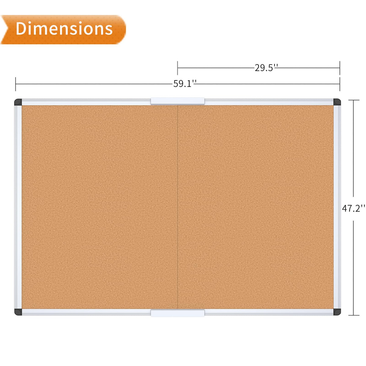 VIZ-PRO 60" x 48" Large Cork Bulletin Board, Foldable & Wall-Mounted Notice Pin Board with Silver Aluminum Frame, for School Home Office - 5' x 4' Corkboard