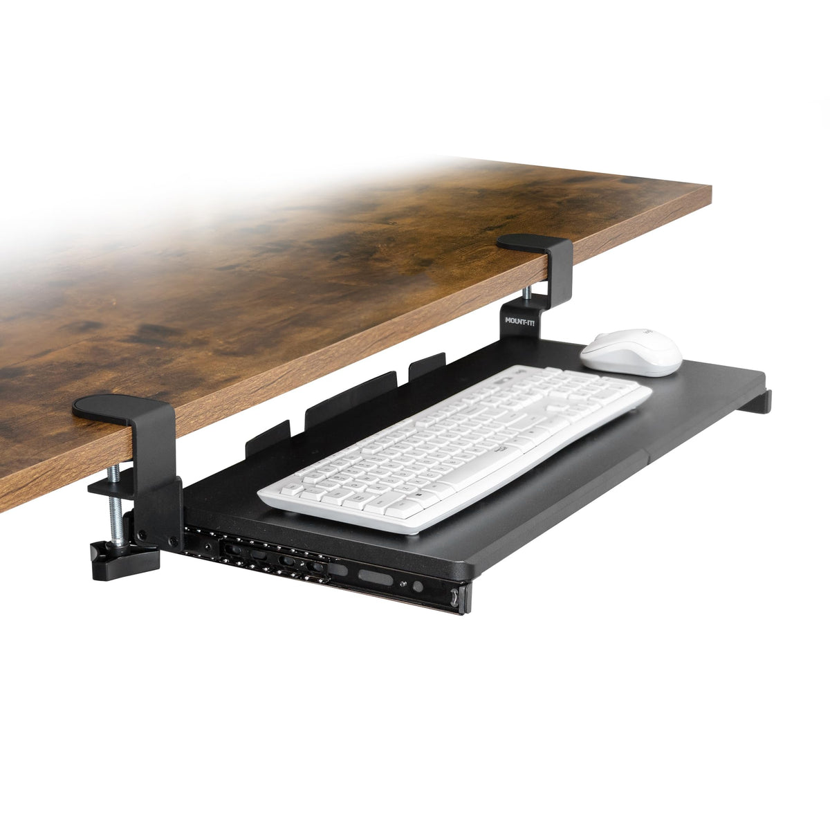 Mount-It! 24” Clamp-On Under Desk Keyboard Tray, Slide-Out Keyboard Drawer for Desk, Ergonomic Pull-Out Platform with Smooth Gliding Tracks, No-Drill C-Clamp Mount, Under Desk Keyboard Holder
