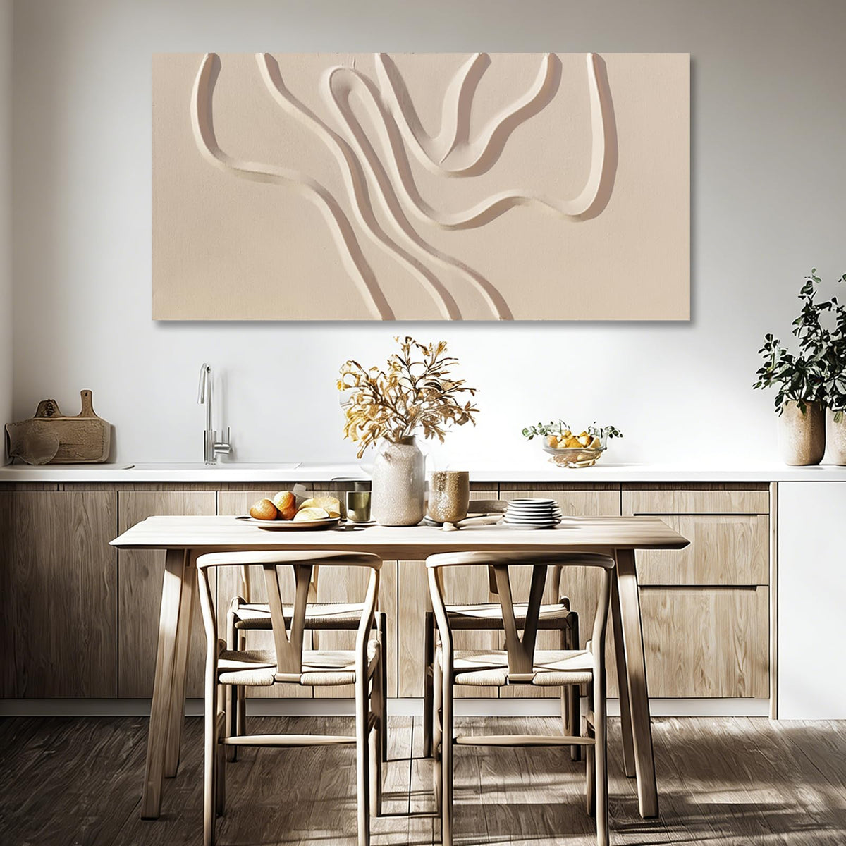 Hue7Art Abstract Beige Canvas Wall Art Modern Minimalist Geometric Hand Painting Artwork for Living Room Bedroom Office Neutral Wall Decor 24x48 Inch