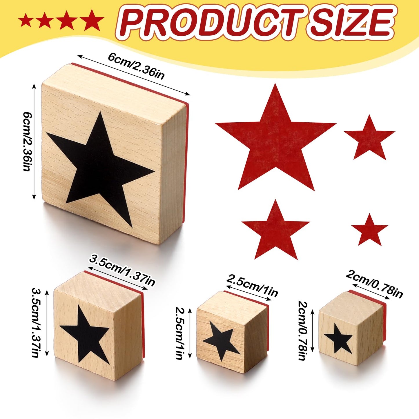 Tinlade 4 Pcs Five-Pointed Star Teacher Rubber Stamp 20/25/35/60 mm 4 Sizes 4th of July Rubber Stamp for Grading DIY Wedding Invitations Letters Gifts