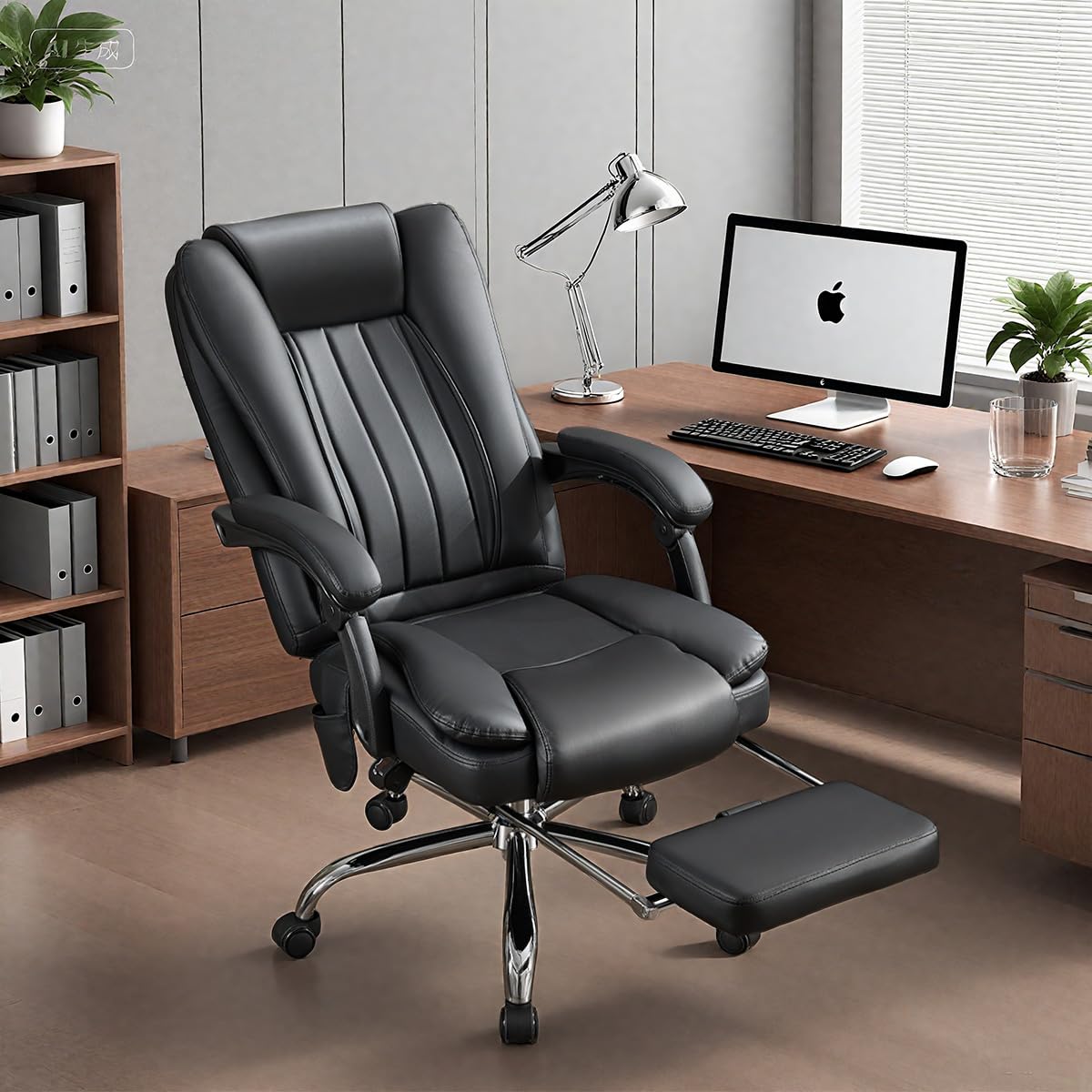 6 Points Vibration & Heat Massage Office Chair with Foot Rest,500lbs Big and Tall Office Chairs,Ergonomic Reclining Desk Chair for Home Office,Gaming