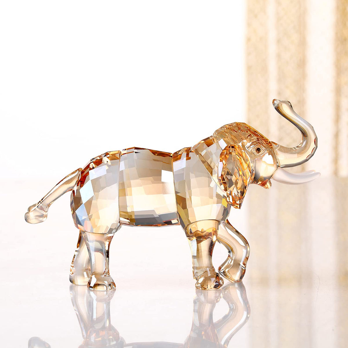 DOJOZ Crystal Lucky Elephant Figurine Collection Ornament Statue Animal Collectible Home Decor (Gold)