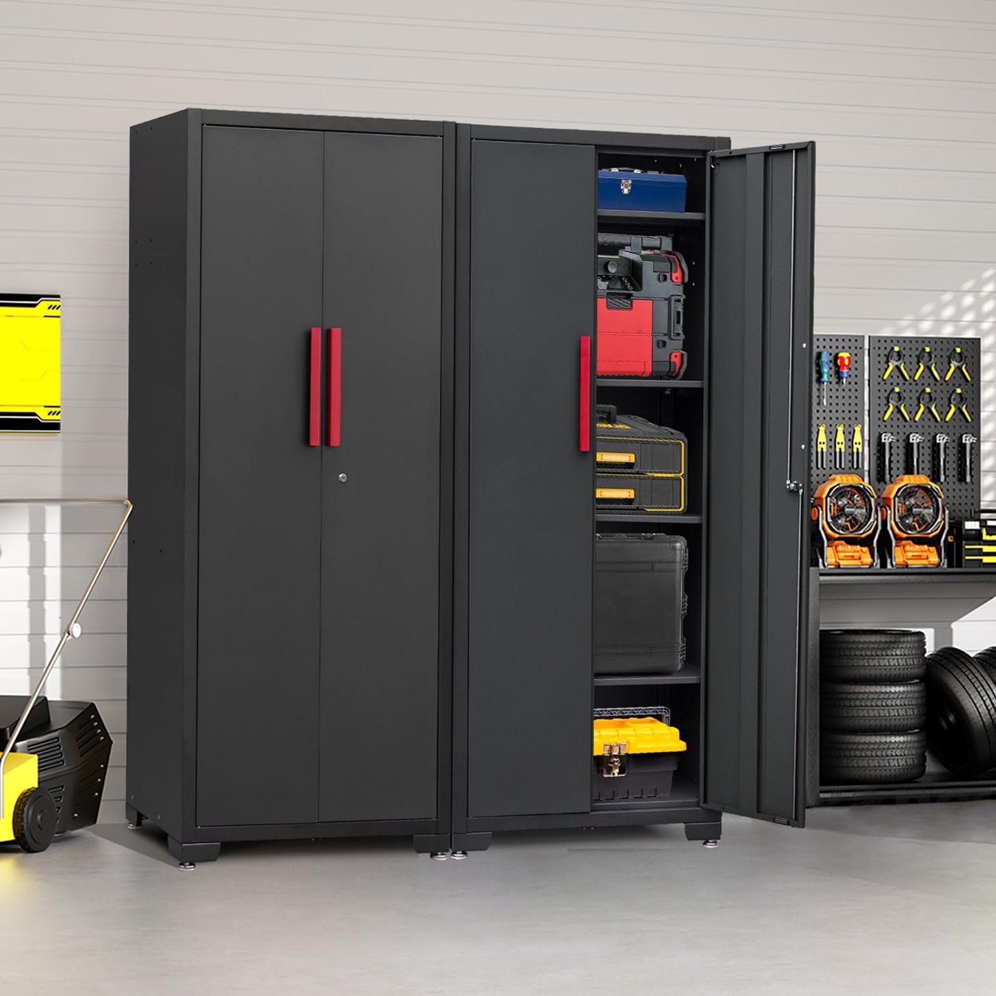 HPDMC Metal Garage Storage Cabinet with 4 Adjustable Shelves and Locking Doors 75-inch Tall Tool Organizer Steel Lockers for Home, Office, Warehouse, Garage, Red (Assembly Required)