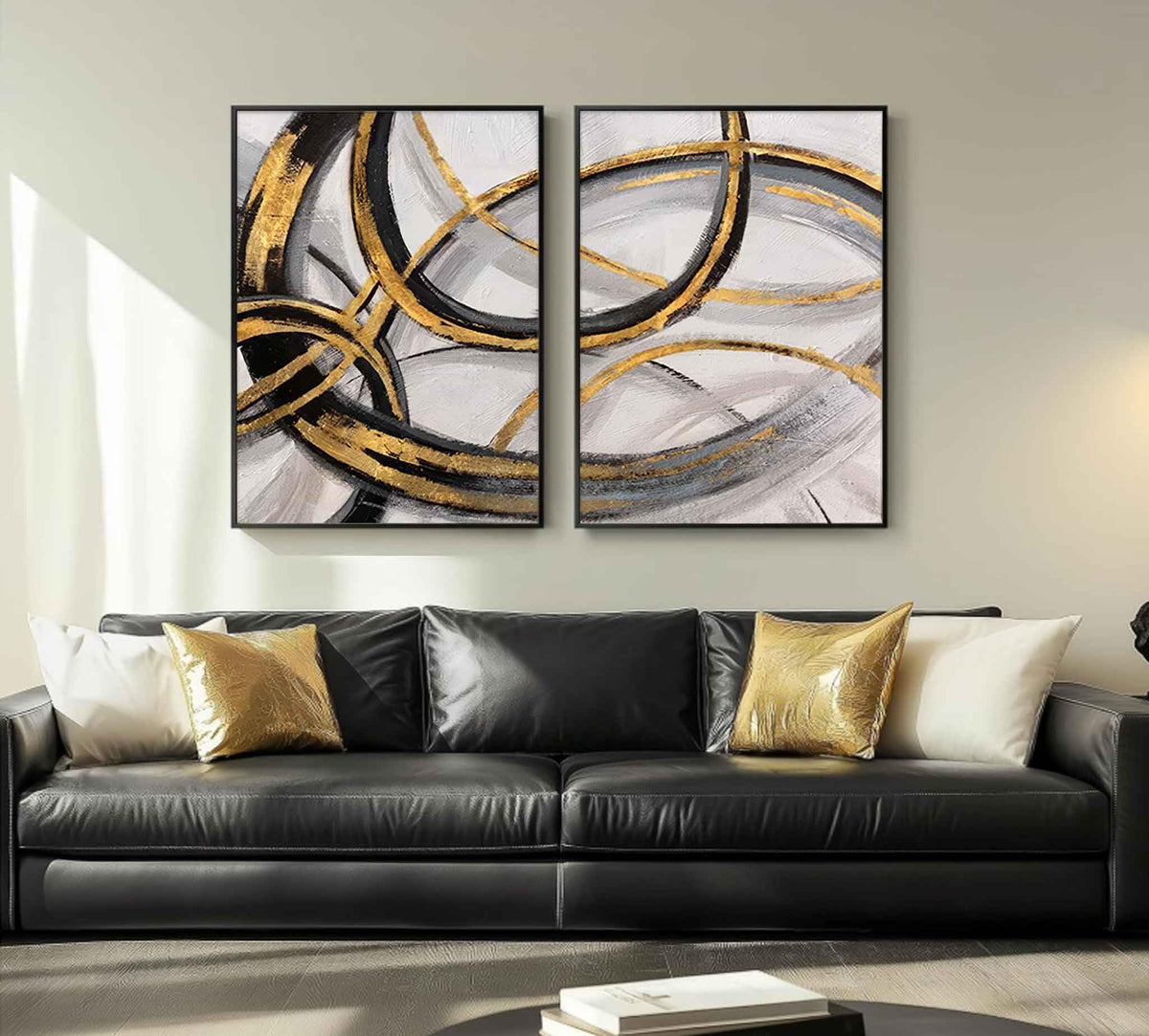 3Pcs Black and Gold Wall Art Modern Abstract Art Wall Decor Black Gold Line Painting Pictures Minimalist line Poster Prints for Living Room Bedroom Office Home Decoration 12x16inch Unframed