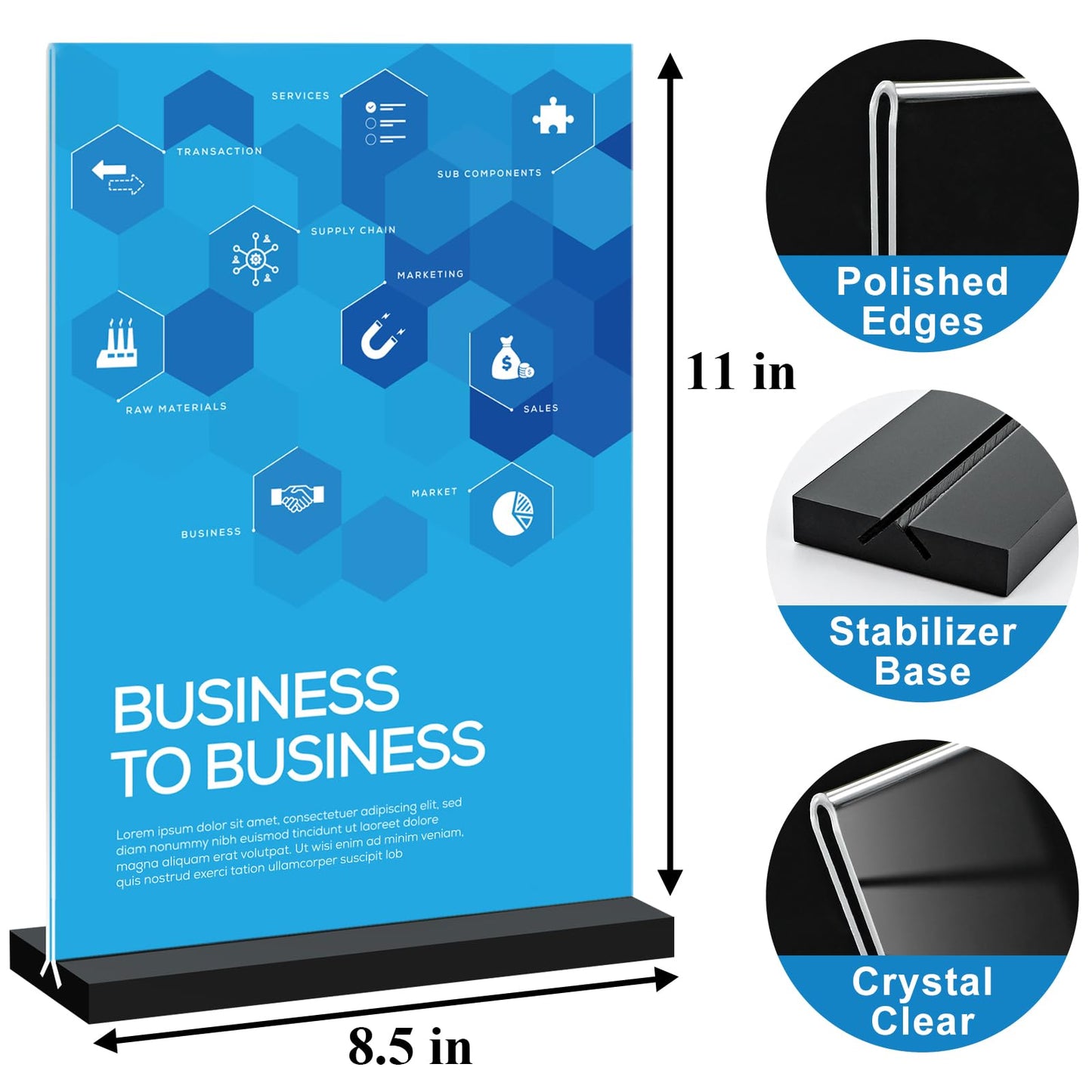 Seencool 8.5x11 Acrylic Sign Holder Vertical Double-sided Tabletop Sign Holder with Black Base, Plastic Picture Frame Paper Holder, Clear Menu Display Stand for Office Restaurant Store Home 4 pack