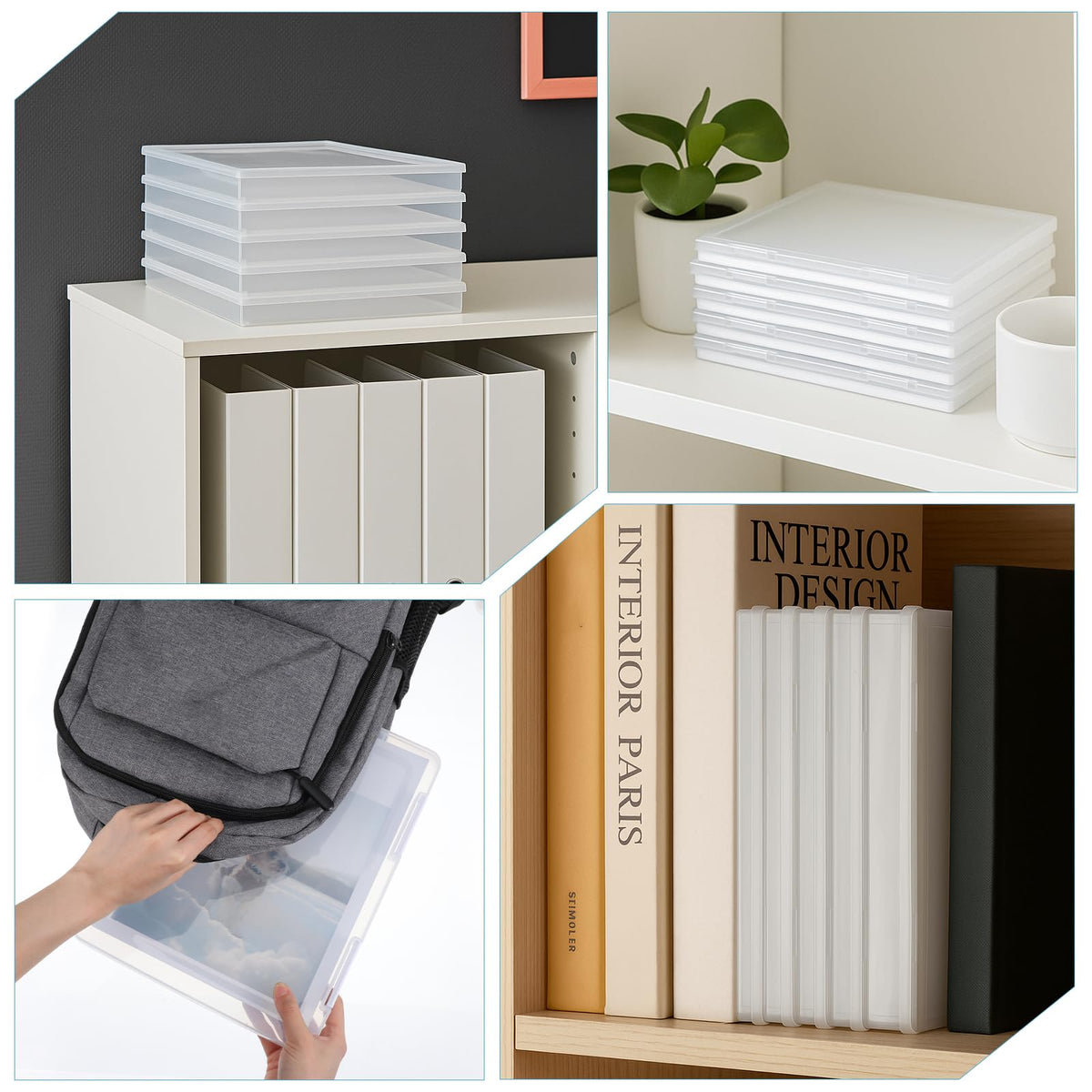 6 Pack Plastic Storage Box Organizer, Portable Clear Document File Case Containers For A4 Letter Paper, Magazine, Photo, Craft Art Supplies Board Game Storage