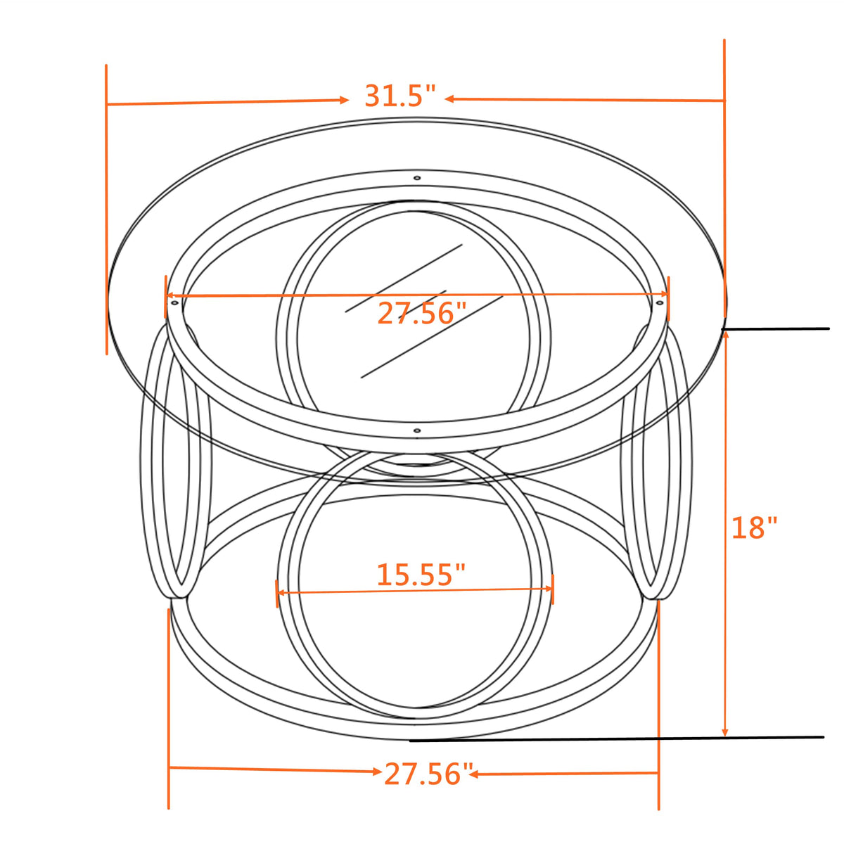 GDFStudio 31.5" Luxury Round Coffee Table with Circular Metal Frame, Tempered Glass Top Modern Coffee Table, Small Round Center Table for Living Room Small Space Office Lounge, Easy Assembly, Gold