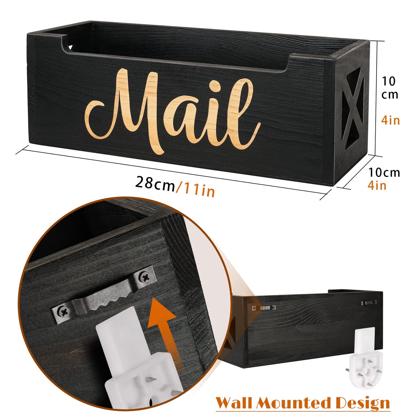 Mail Organizer Mail Holder Countertop, Rustic Wooden Mail Basket Mail Tray Letter Holder Box for Desk Home Office Wall Mount