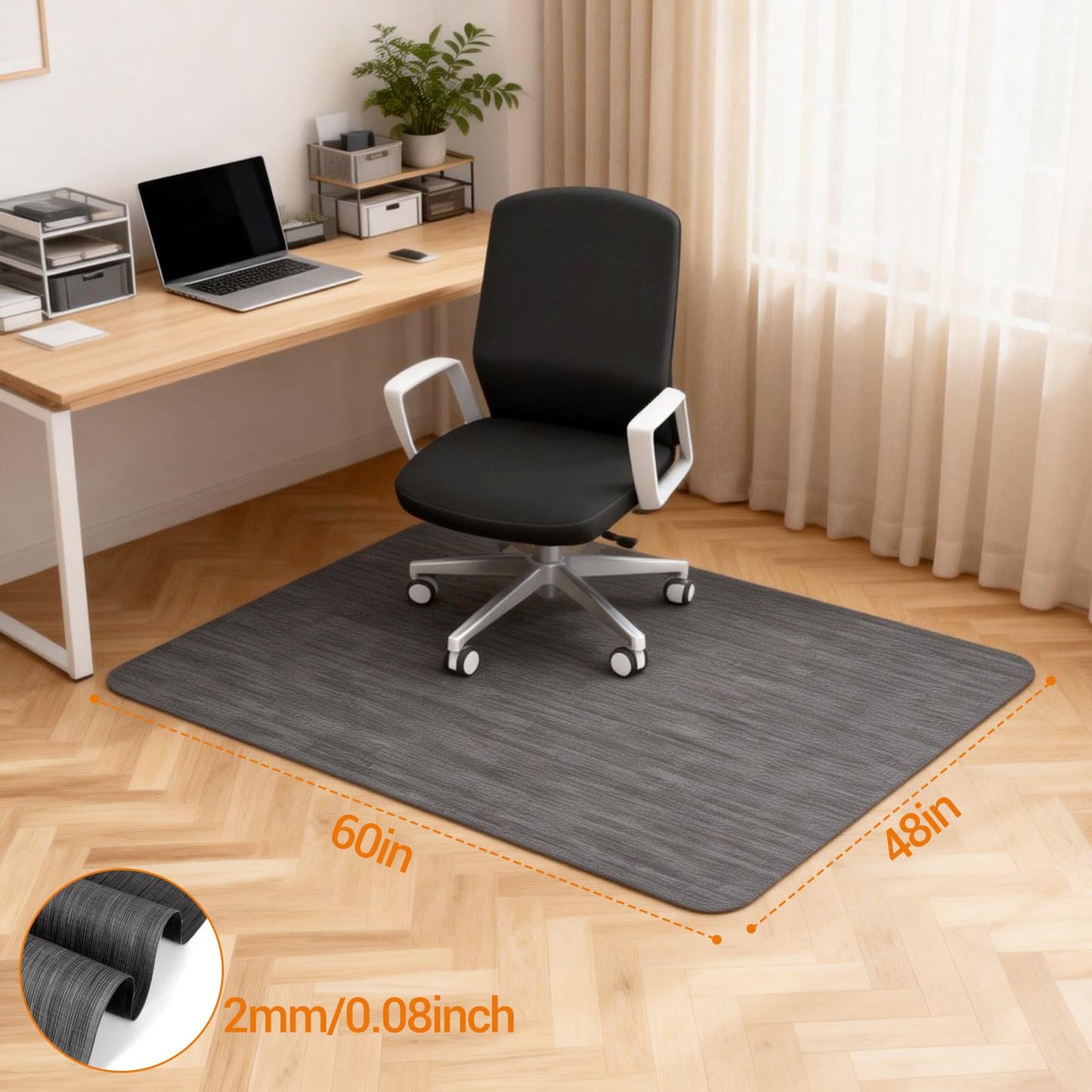 Garvee Office Chair Mat for Hardwood Floor, 48" x 60" Under Desk Computer Rolling Chair Mat for Wood Tile Floor, Anti-Slip Backing Under Desk Low-Pile Office Rug Floor Mats Black Gray