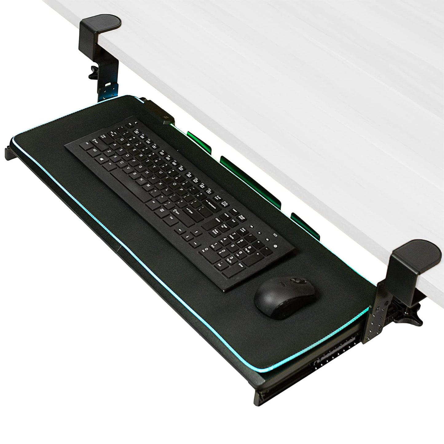 VIVO Large Height Adjustable Under Desk Keyboard Tray with RGB LED Light Mouse Pad, C-clamp Mount, 27 (33 Including Clamps) x 11 inch Slide-Out Platform Computer Drawer for Typing, Black, MOUNT-KB05GP