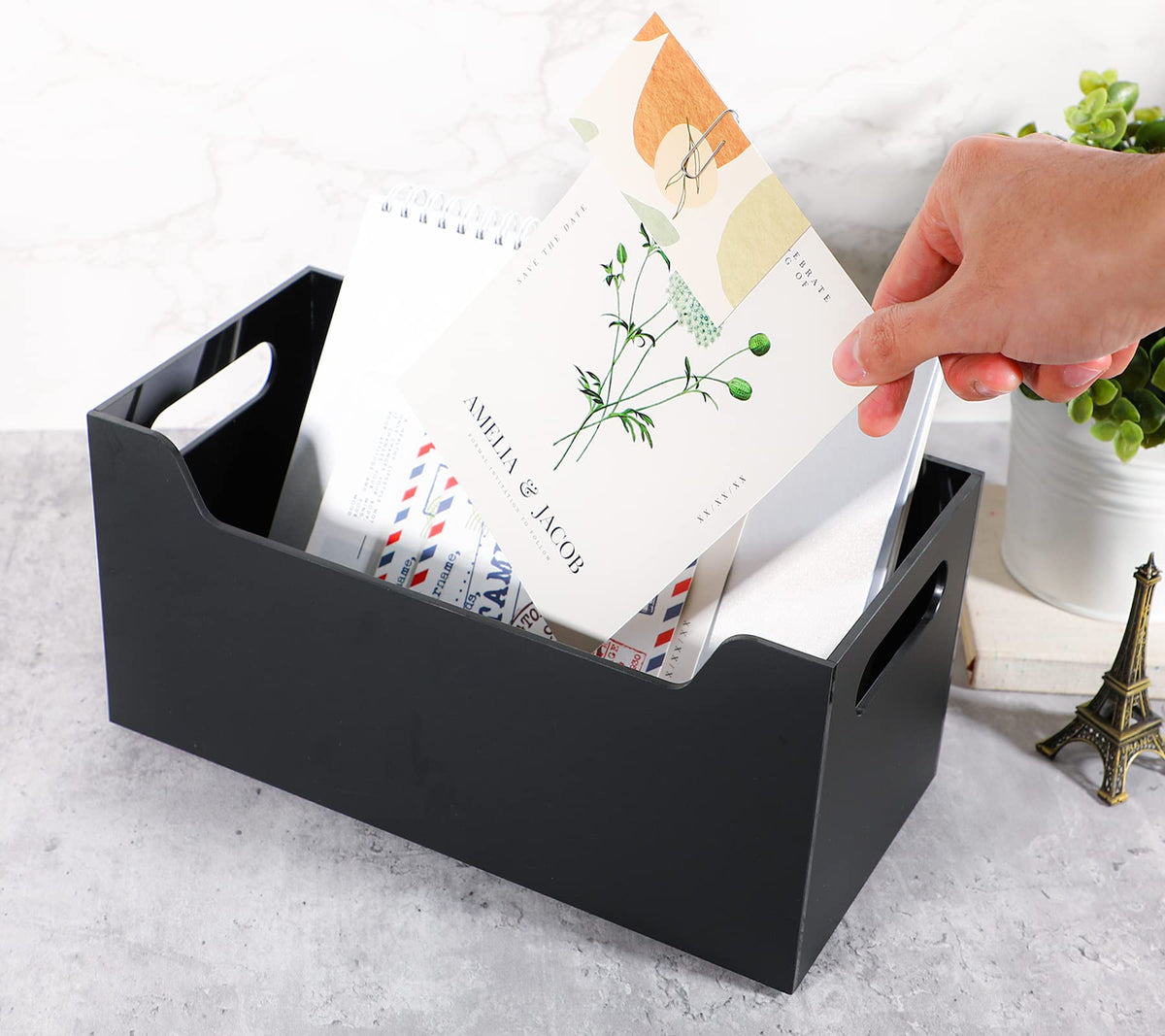 Kamehame Mail Organizer Black Mail Holder Countertop Acrylic Letter Holder Box Vertical Bill Envelope Sorter Basket for Desk Mail Storage Organizer Mailbox for Desktop Office Counter
