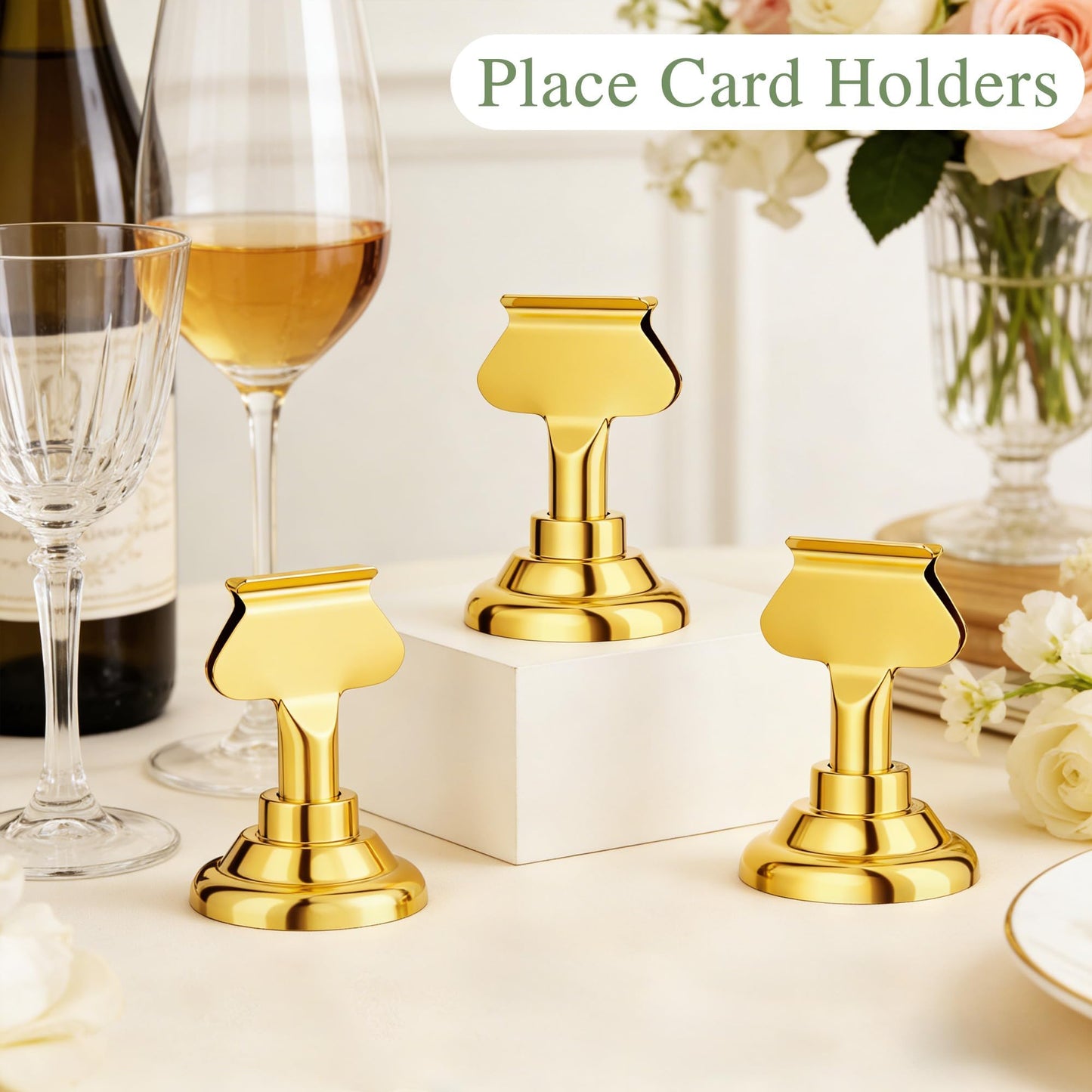 Urban Deco 24 Pieces Table Card Holder Place Card Holders 1.7 inches Gold Steel Card Holders for Photos, Food Signs, Memo Notes, Weddings, Restaurants, Birthday(Gold 24PK)
