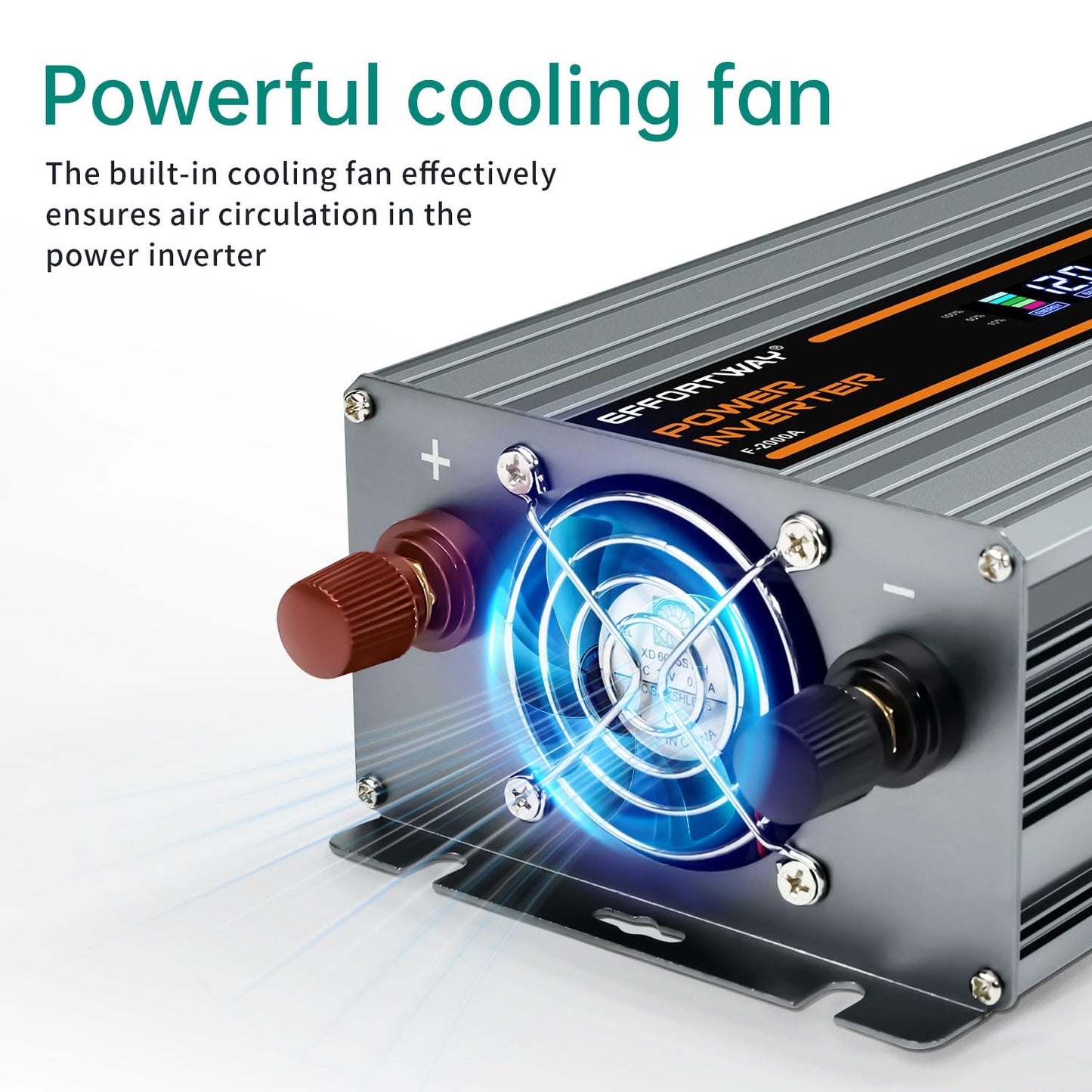 EFFORTWAY 2000W Power Inverter 4000W (Peak). 12V DC to 110V/120V AC Converter with LCD Display, 2 AC outlets, 2 USB, 2000w Inverter for Camping RV Travel Outdoor Truck Off-Grid Solar inverters