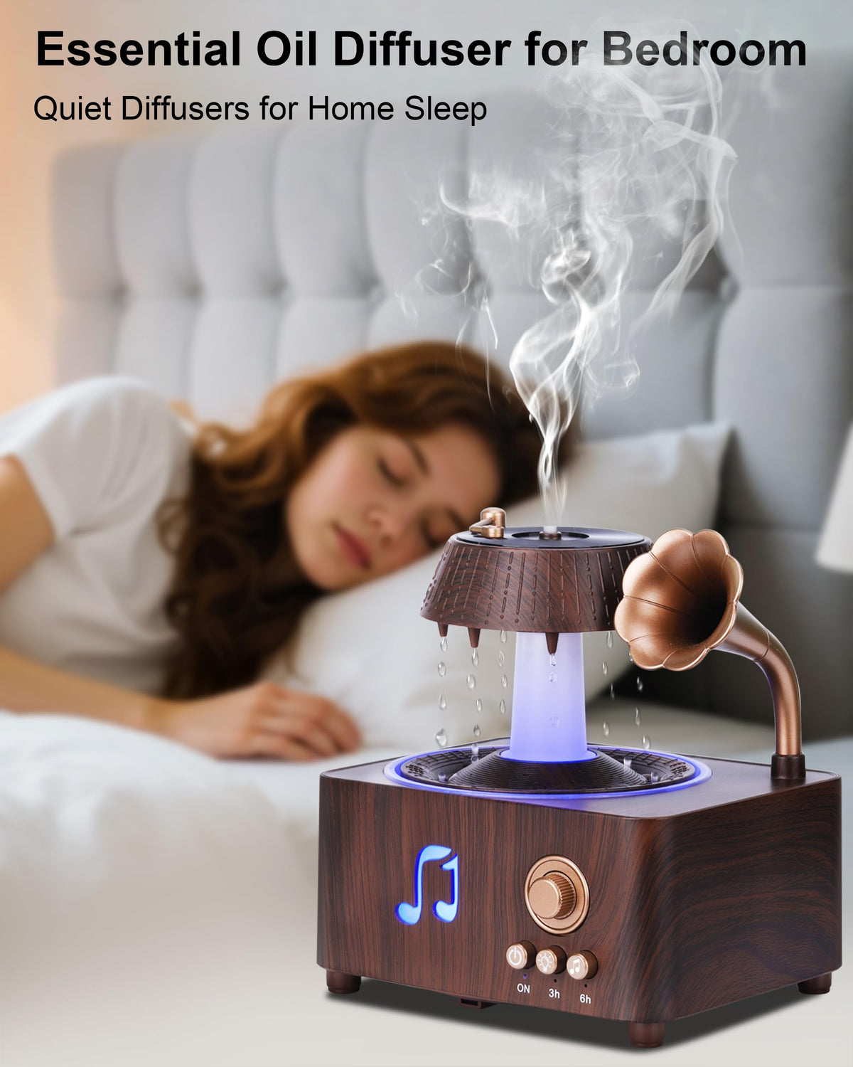 Kaaeiccr Essential Oil Diffuser, Humidifiers For Bedroom, 250ml Cool Mist Rain Diffuser, 7 Colors LED Ambient Light & Auto Shut-Off When Water Runs Out, for Office, Study Room, Yoga, Relaxation & Home