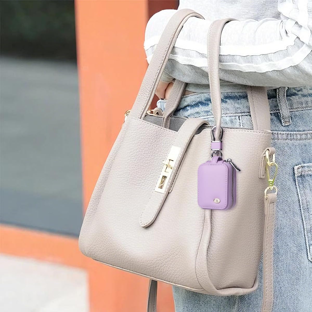 Ordeonrus 2 PCS Earbud Case with Keychain Portable PU Leather Headphone Storage Bag Shell Earphone Organizer for Wired Wireless Earphone Earbud Earpieces SD Memory Card Camera Chips (Purple + Pink)