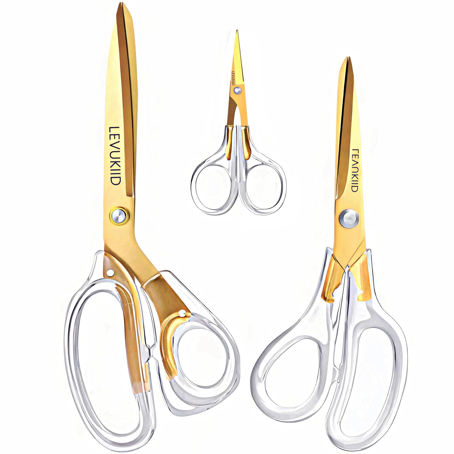 All Purpose Scissors, Scissors For Office,Clear Gold Ergonomic Handle, Titanium Coated Blades, Modern Design for Office, Craft & Home Use – 3-Pack Durable All Purpose Desk Scissors/Gold