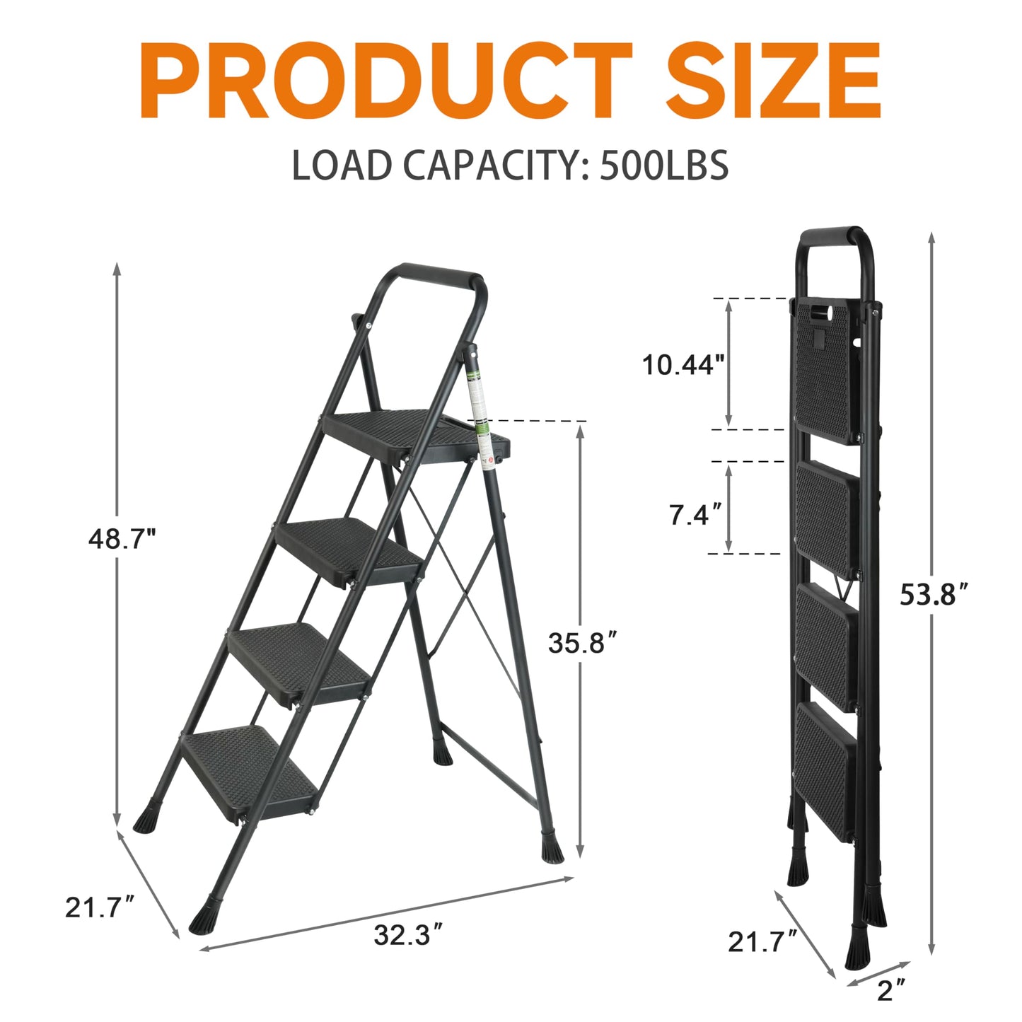 Arbusb Step Ladder, Folding Step Stool with Wide Anti-Slip Pedals, Sturdy Steel Ladder with Handrail, Space-Saving, Portable for Home & Adults, 4 Step Ladder