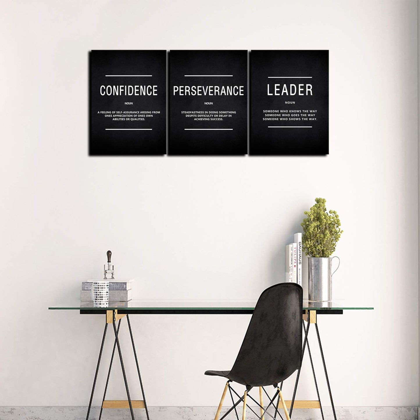 KAWAHONE Large Motivation Posters for Office, Inspiration Leader Confidence Perseverance Quotes Success Canvas Wall Art Framed Positive Sayings Wall Hanging for Home Office Workplace -20''x 28''x 3PCS