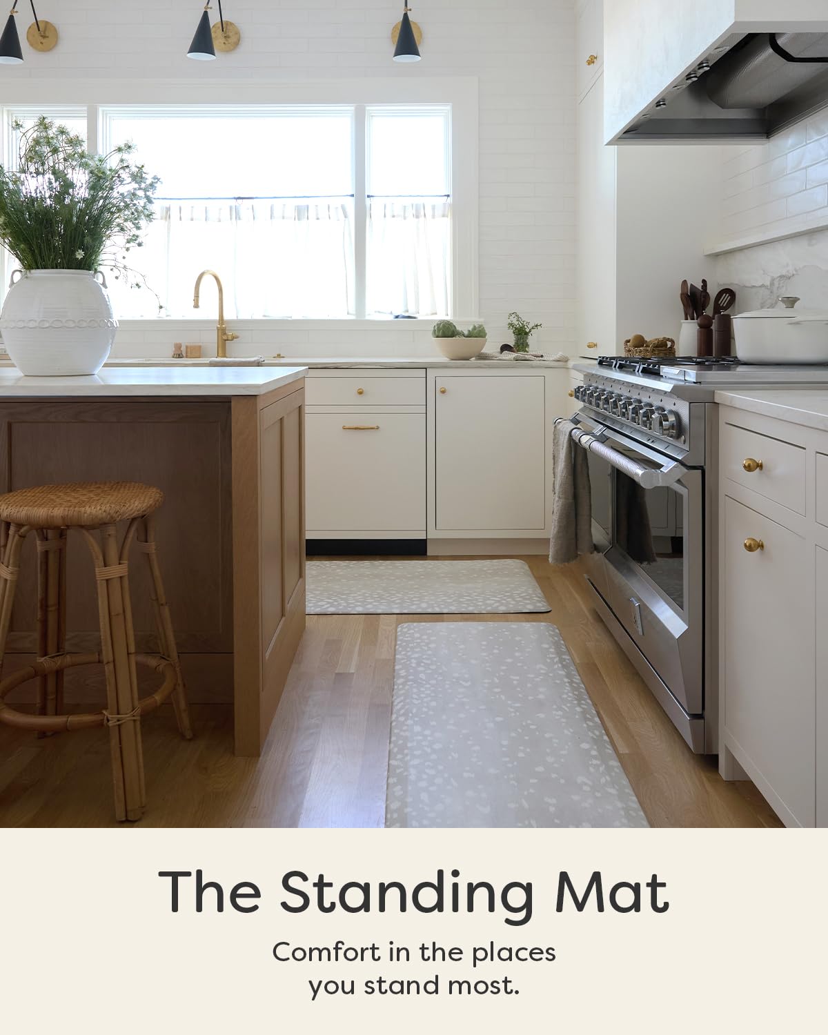 House of Noa Nama Standing Mat – Anti-Fatigue Kitchen Mats for Floor, Cushioned & Non-Slip Kitchen Comfort Mat for Standing, Thick Foam Anti-Fatigue Mat for Kitchen & Workspaces, Fawn Shea 22" x 54"