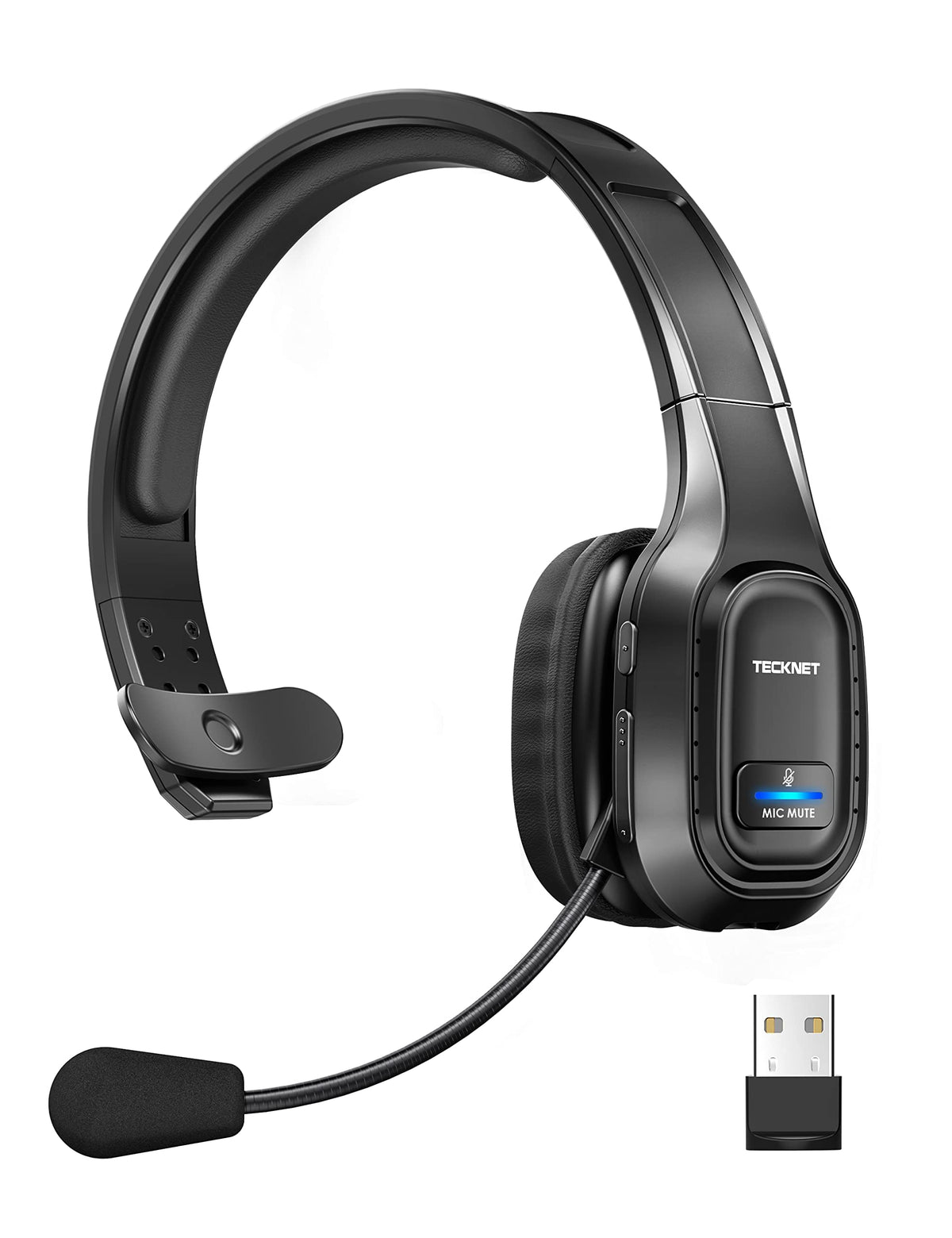 TECKNET Trucker Bluetooth Headset, Trucker Bluetooth Headphones with Microphone AI Noise Canceling Wireless On Ear Headset, Hands Free Wireless Headset for Cell Phone Computer Office Home (Black)