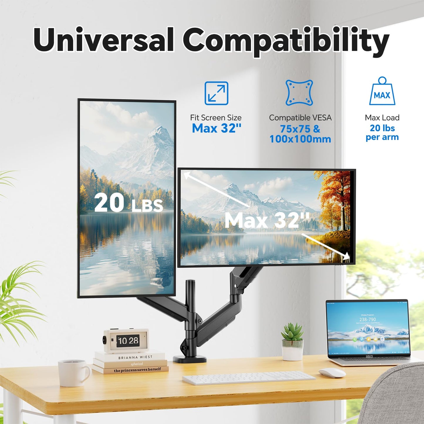 Simple Trending Dual Monitor Stand for 17-27 inch Computer Screens, Computer Stand, Adjustable Stand for 2 Monitors Holds up to 20 lbs, (Black)