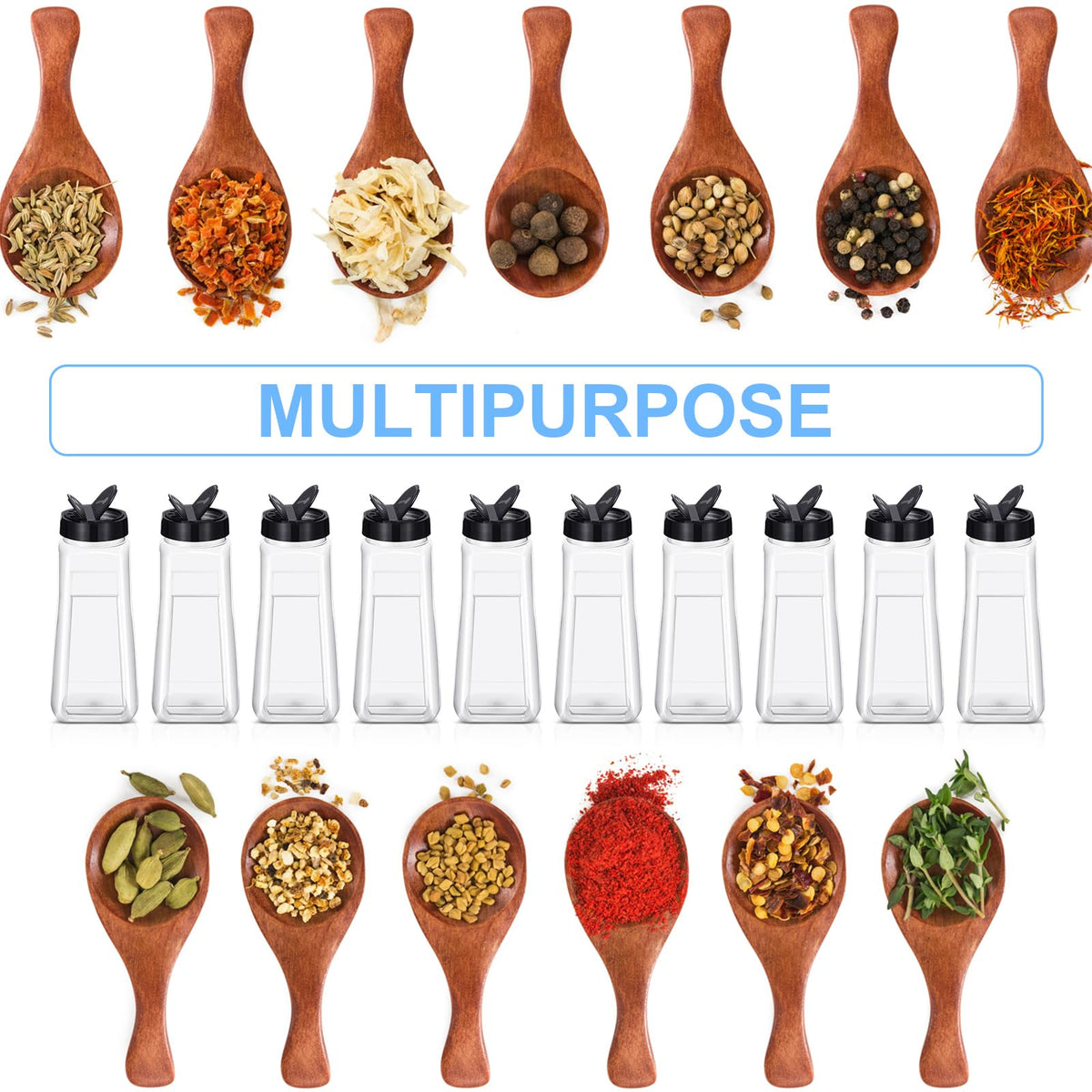 Zhehao 16 Pack 32 oz Plastic Spice Jars with Black Cap Plastic Bottle Containers with Shaker Lids Large Reusable Seasoning Shaker Empty Powder Storage Container for Storing Salt Herbs Cabinet Kitchen