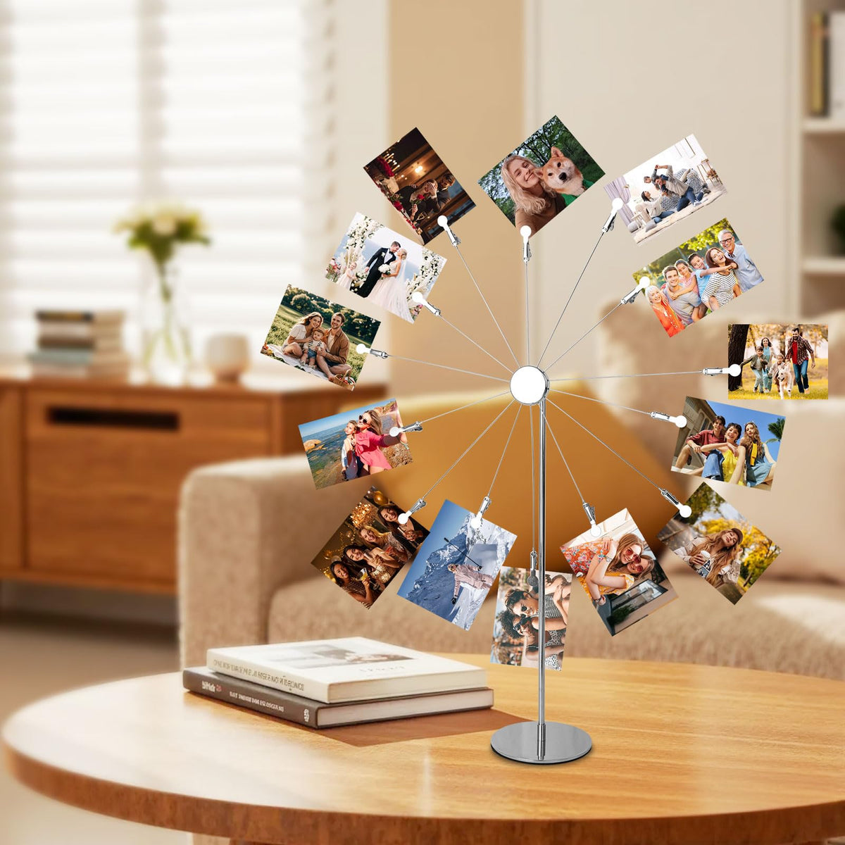 Teadokly 14-Head Clamp Ferris Wheel Desktop Photo Holder Clips, Card Picture Display Stand Photo Tree Stand Holder for Memo Paper Note Photo Christmas Wedding Number Card Display
