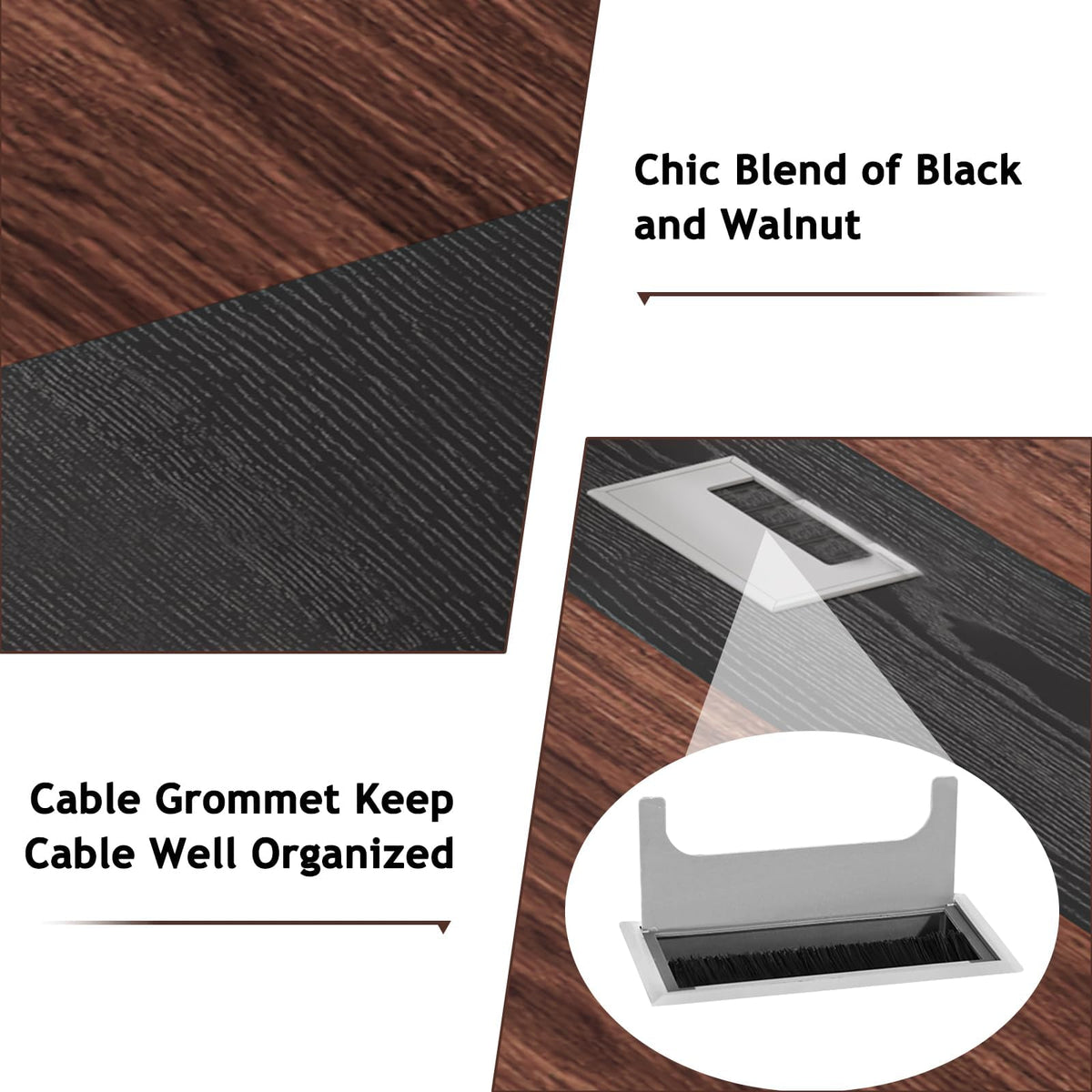 8FT Conference Table, 94.5" D x 47.3" W x 29.5" H Oval Meeting Table with Rectangle Grommet, Modern Seminar Boardroom Table for Office Conference Room (8ft, Walnut & Black)