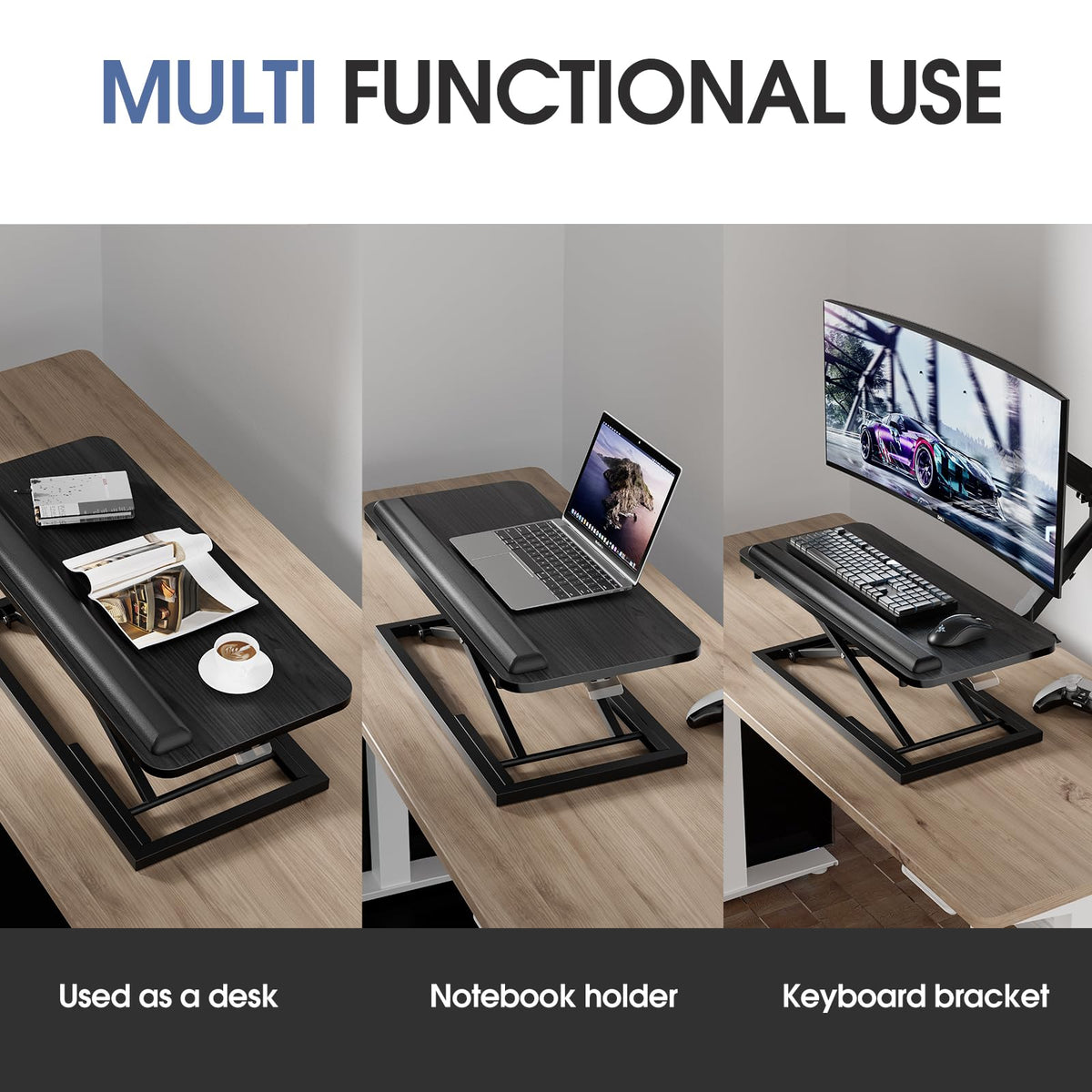 Omhuzsyo Standing Keyboard Tray Keyboard stand, Adjustable Height Keyboard and Mouse Riser for Desktop,For Ergonomic Sit Stand Workstations With Wrist Rest、Laptop Desk 26.7 x 11.7 Inch(Black)