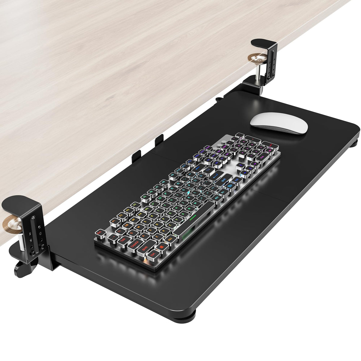 Zontera Ergonomic Keyboard Tray Under Desk, Pull Out with Adjustable C-clamp, 25.6 (31.5 Including Clamps) x 11.8 Inch Slide Out Computer Keyboard Drawer Mouse Tray for Typing, Large & Black