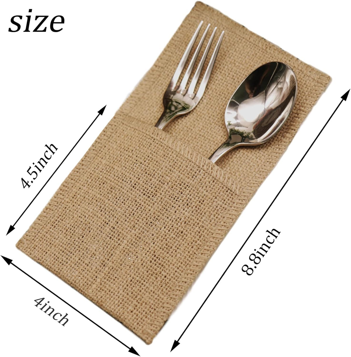 FQTANJU 50 Pcs Burlap Utensils Holders, 4"x8.8" Natural Jute Cutlery Pouch Silverware Holder Knives Forks Spoon Napkin Bag for Rustic Wedding Party Decorations favors