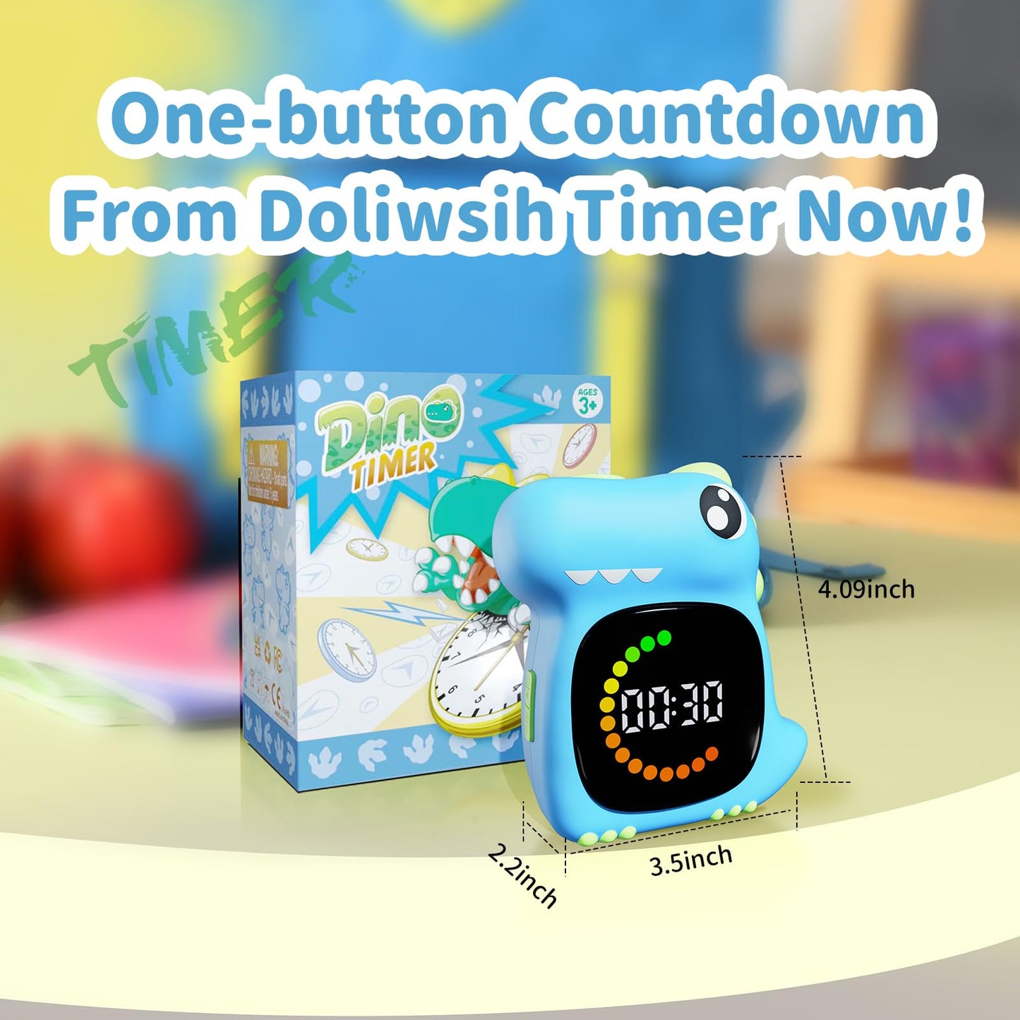 Visual Timer for Kids Light Blue Dinasuor Kids Timer Visual Led Rechargeable Toddler Timer Visual Countdown for Classroom Home Studing Playing